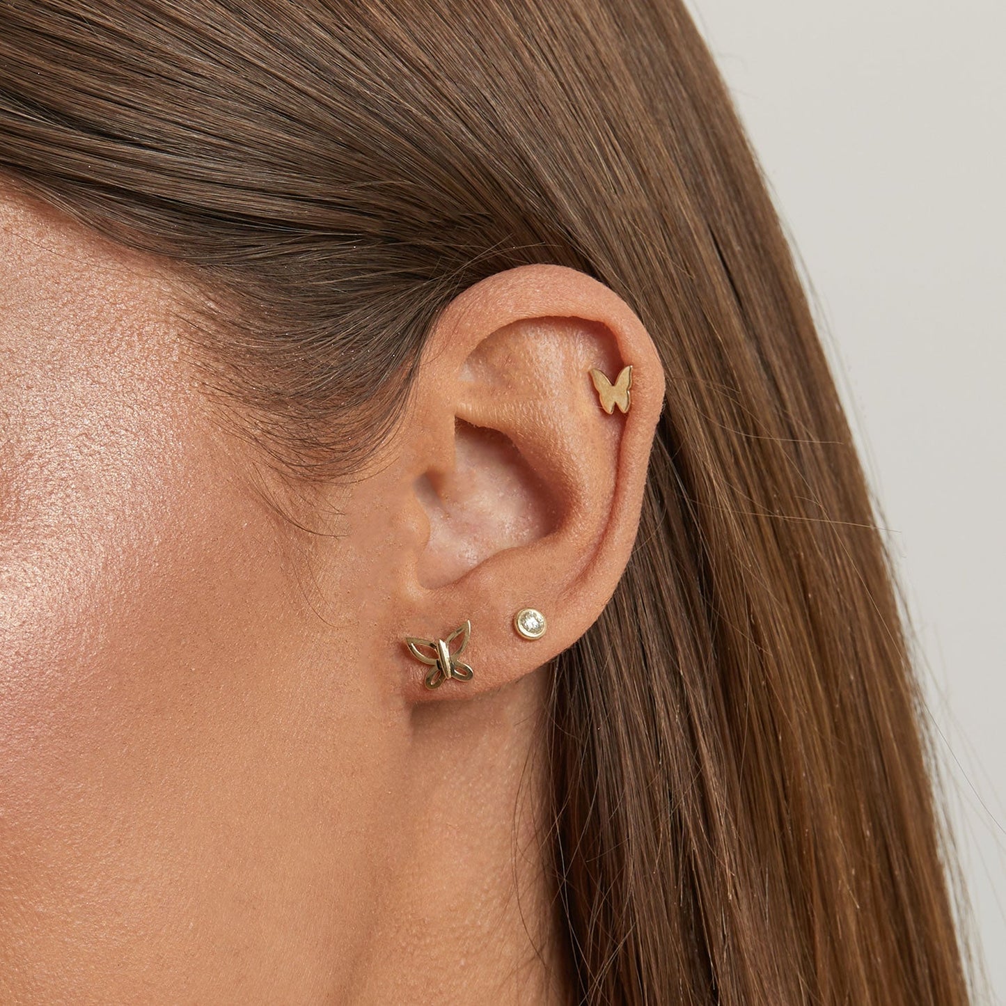 Butterfly Silhouette Stud Earrings - Lotus Diamond