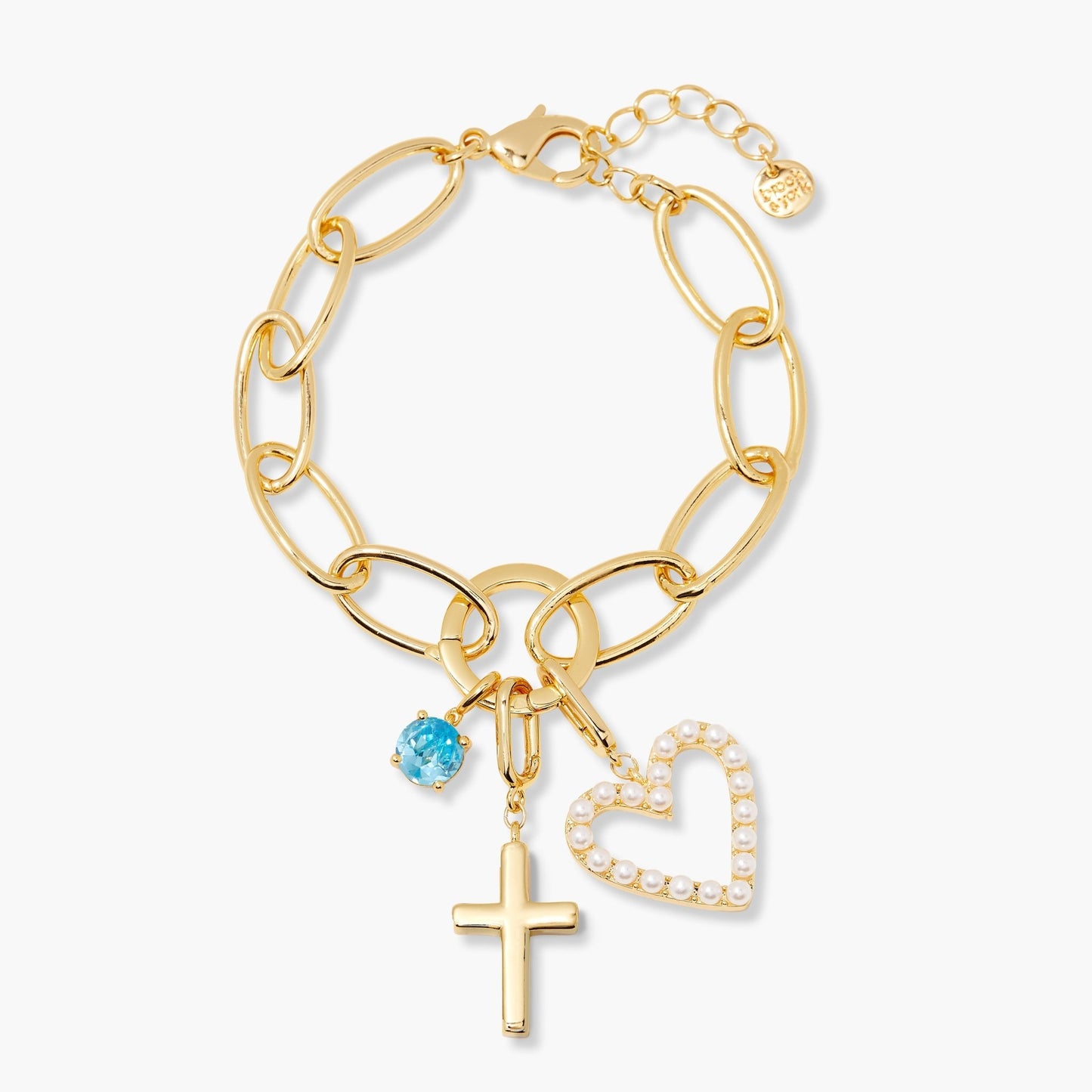 Cami Birthstone Cross Charm Bracelet - Lotus Diamond