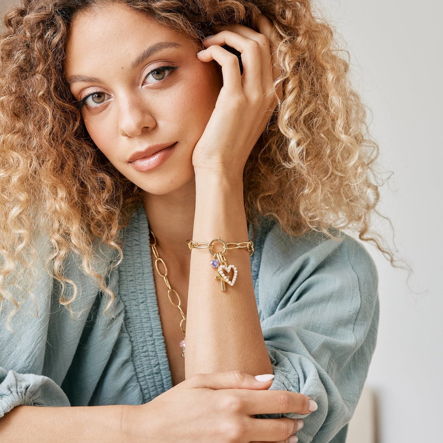 Cami Birthstone Cross Charm Bracelet - Lotus Diamond