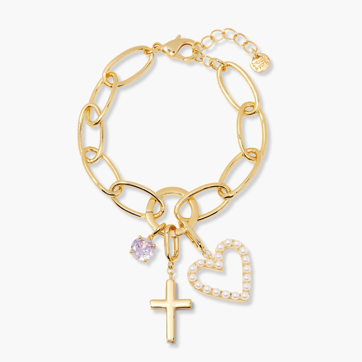 Cami Birthstone Cross Charm Bracelet - Lotus Diamond