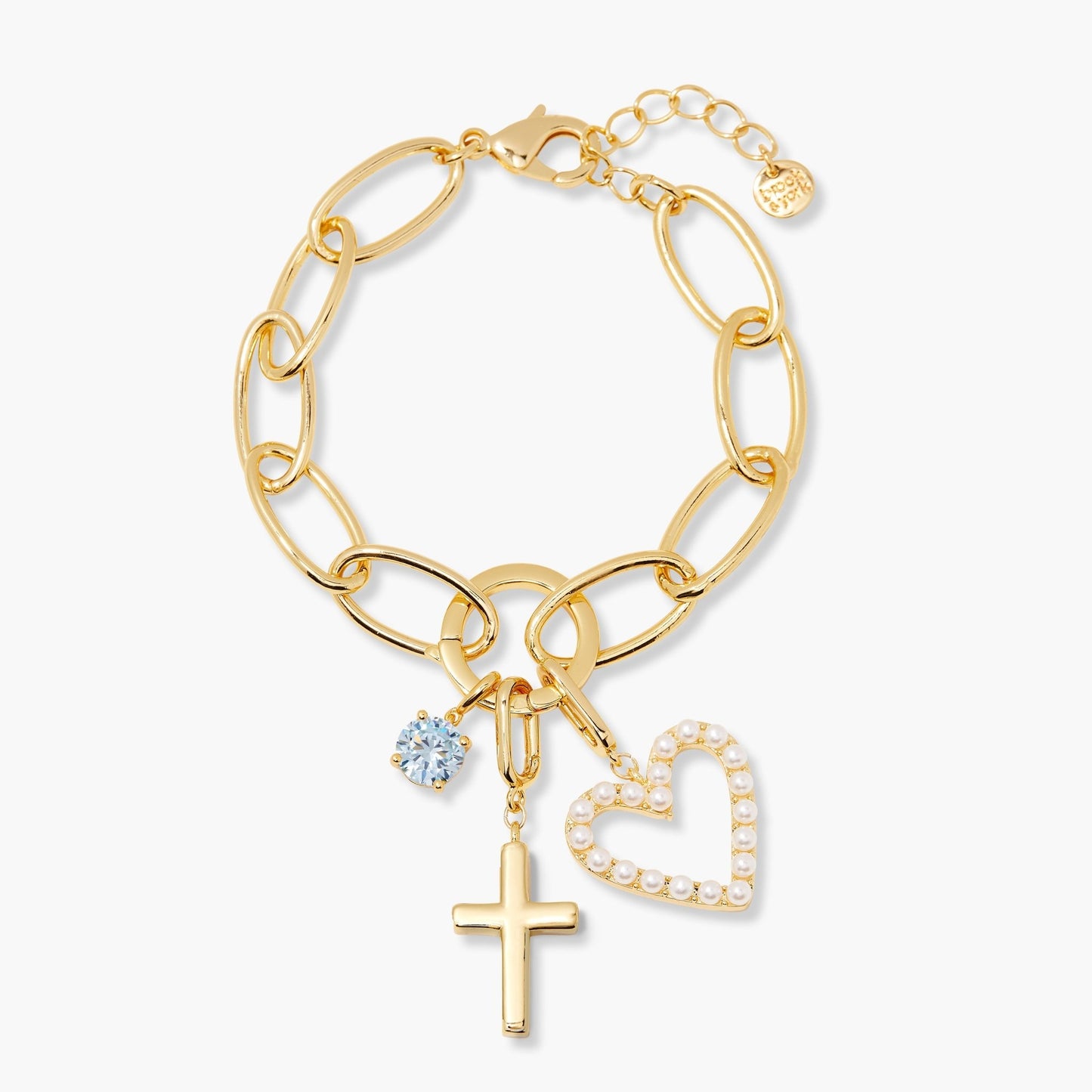 Cami Birthstone Cross Charm Bracelet - Lotus Diamond
