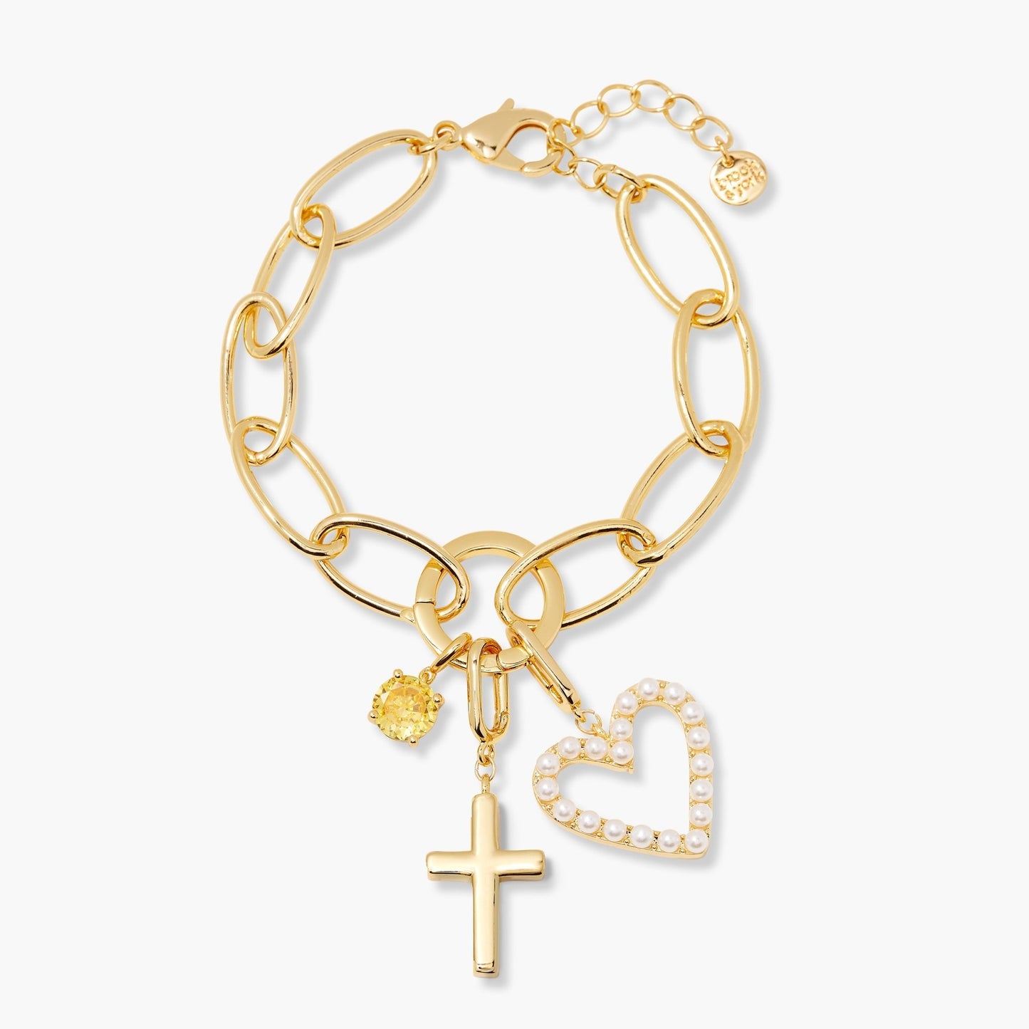 Cami Birthstone Cross Charm Bracelet - Lotus Diamond