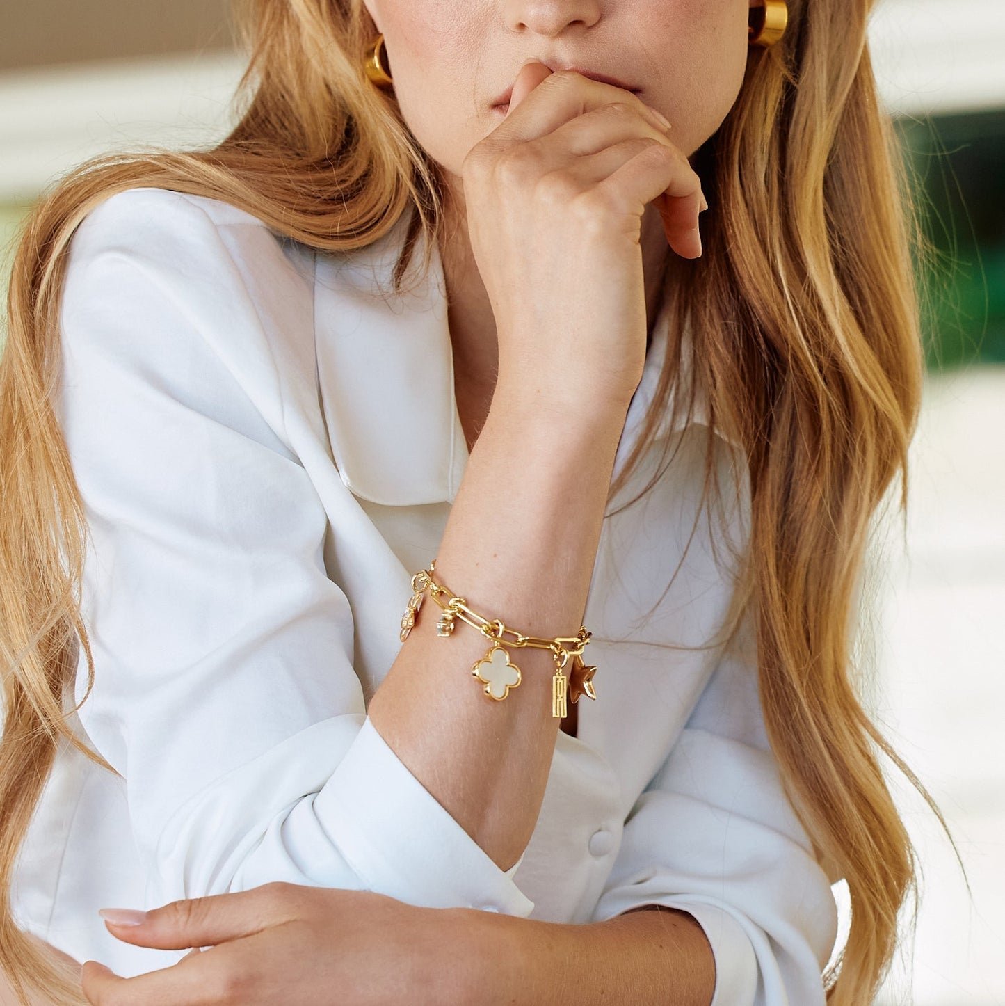 Cami Birthstone Initial Charm Bracelet - Lotus Diamond