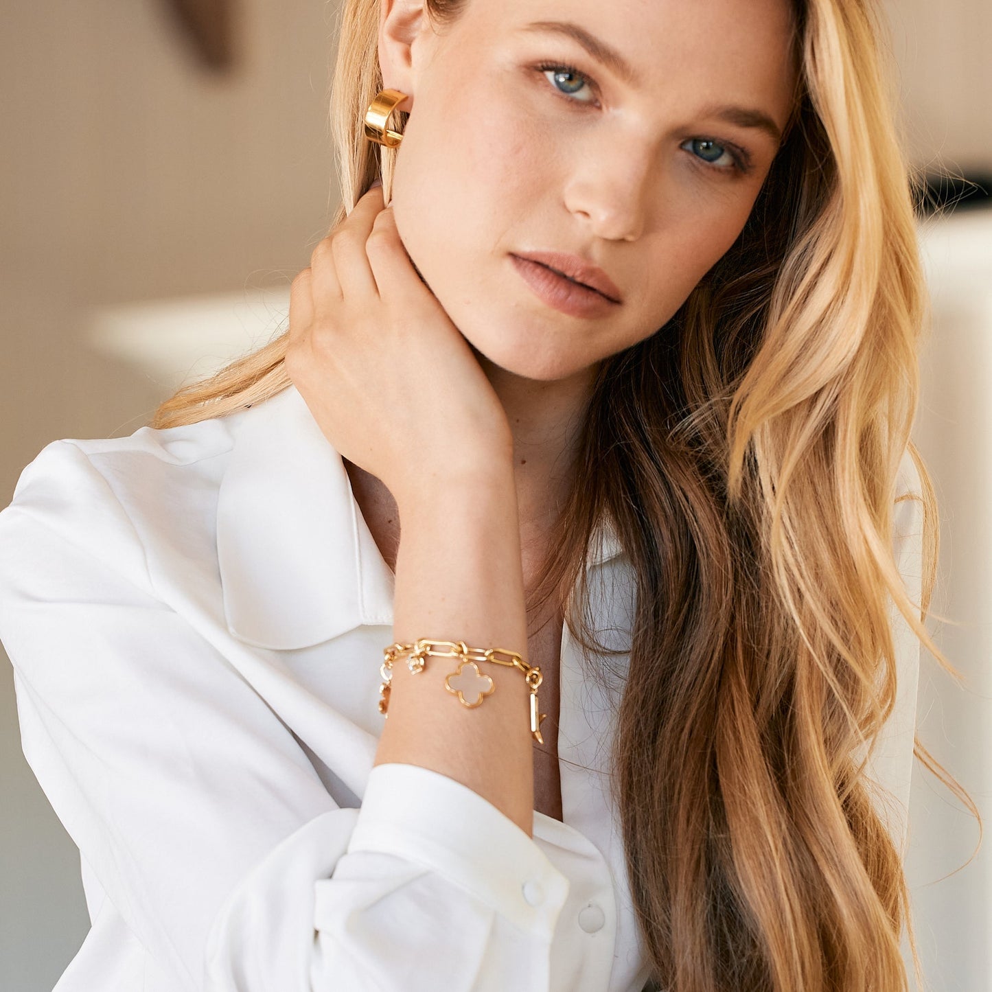 Cami Birthstone Initial Charm Bracelet - Lotus Diamond