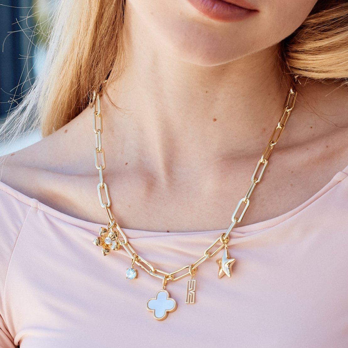 Cami Birthstone Initial Charm Necklace - Lotus Diamond