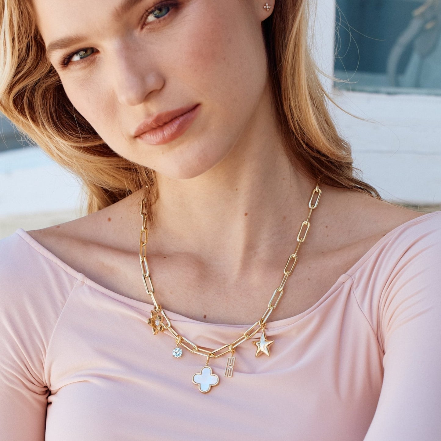 Cami Birthstone Initial Charm Necklace - Lotus Diamond