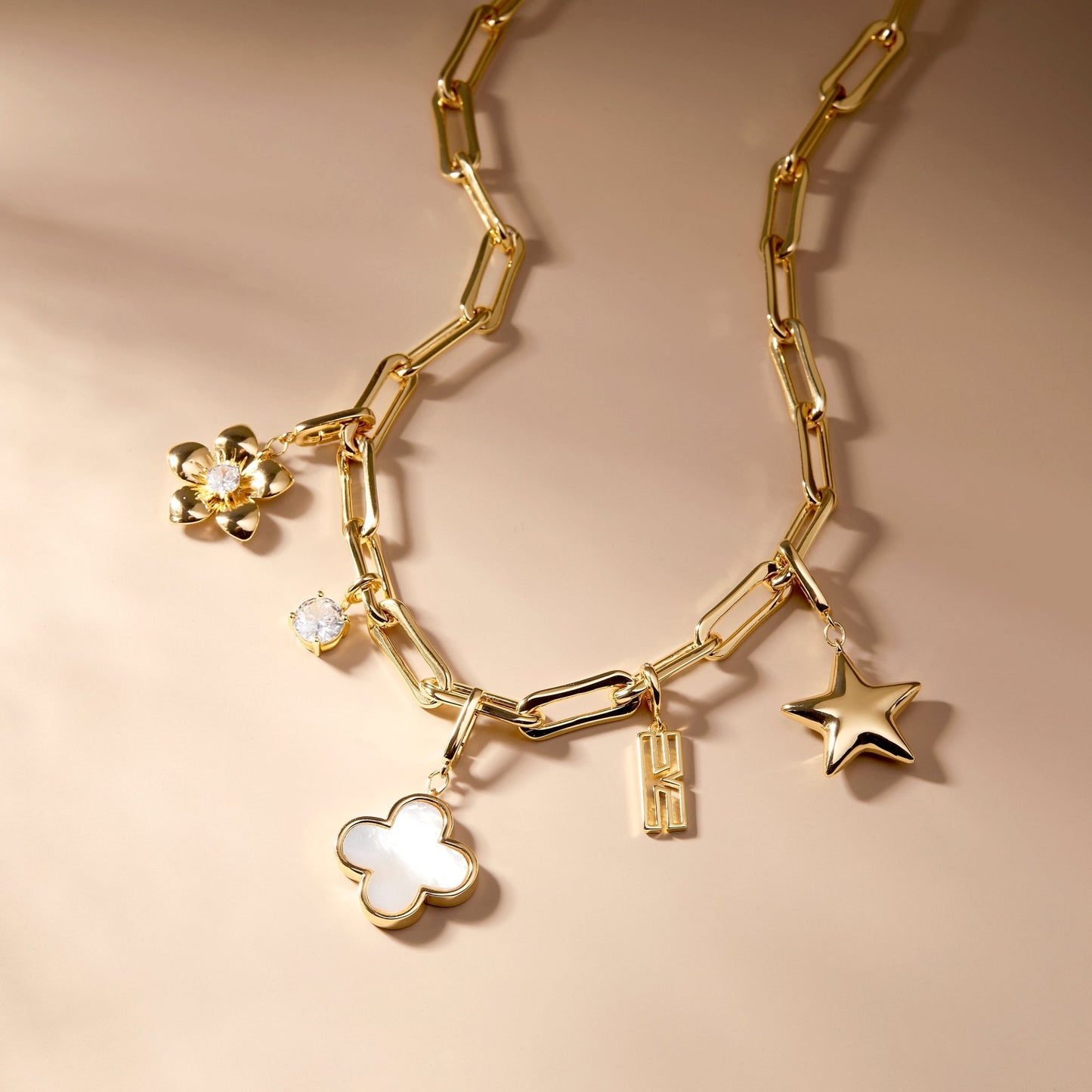 Cami Birthstone Initial Charm Necklace - Lotus Diamond