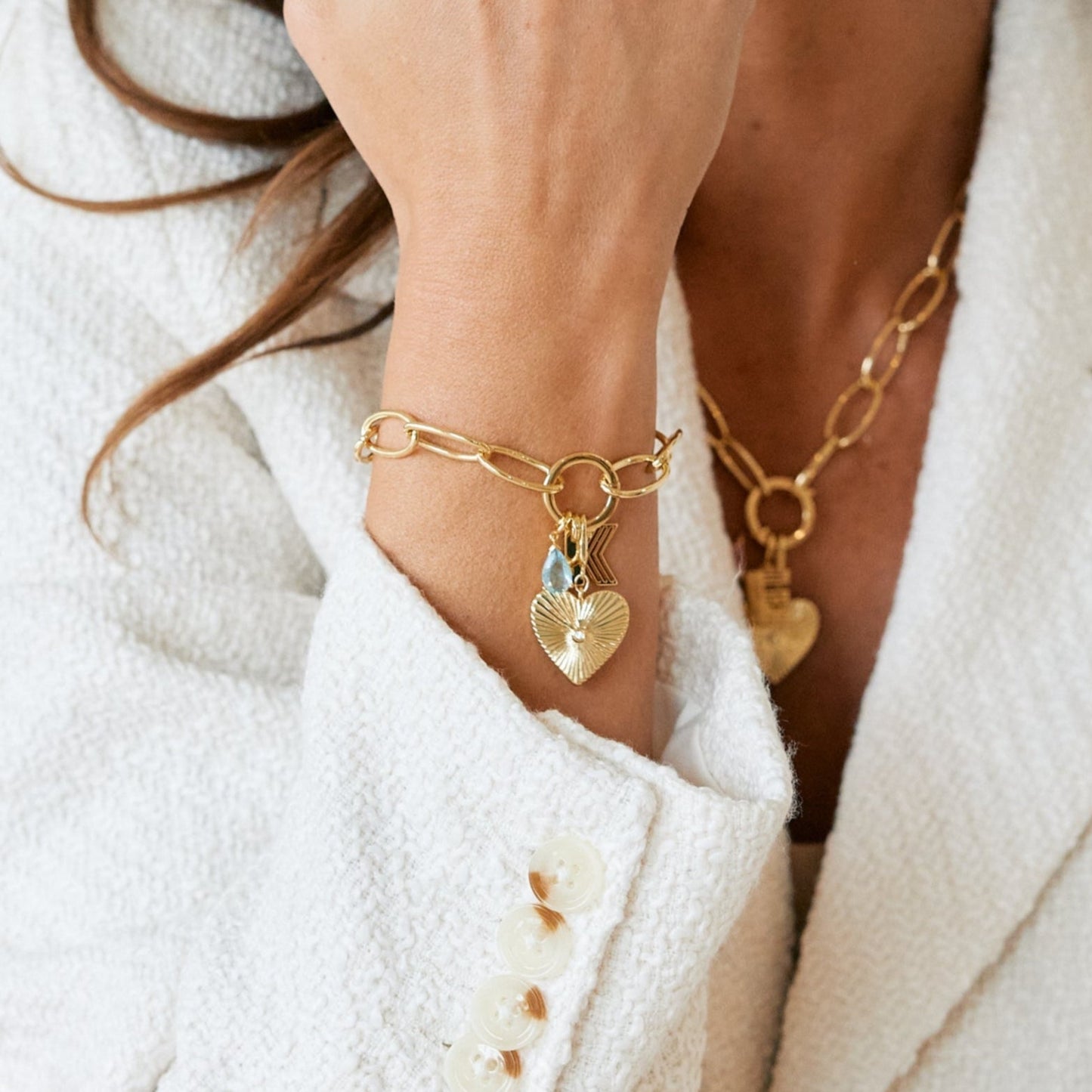 Cami Birthstone Initial Heart Charm Bracelet - Lotus Diamond