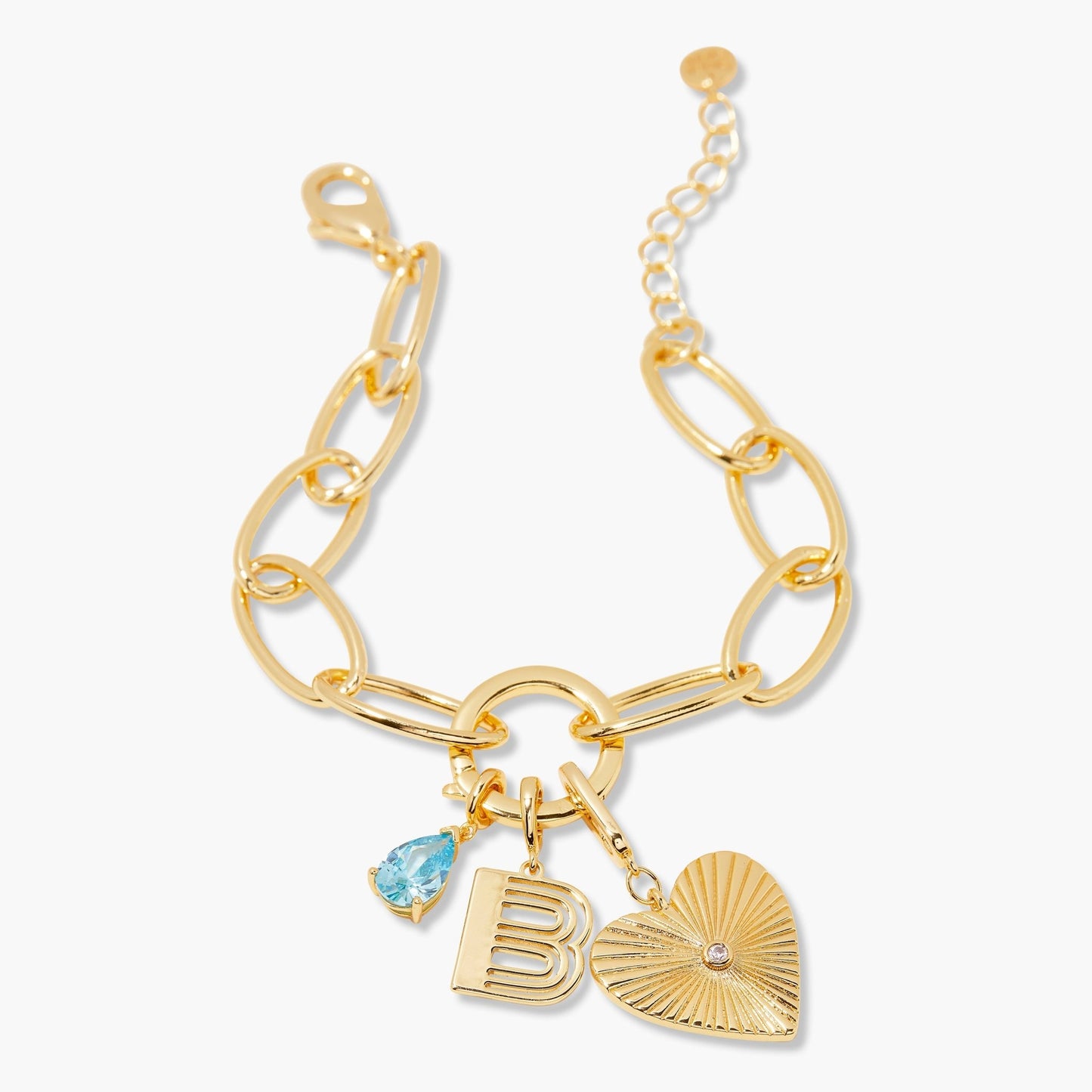 Cami Birthstone Initial Heart Charm Bracelet - Lotus Diamond