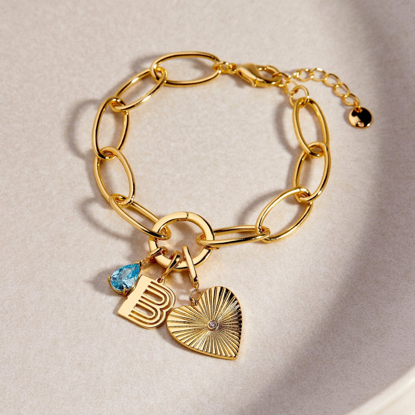 Cami Birthstone Initial Heart Charm Bracelet - Lotus Diamond