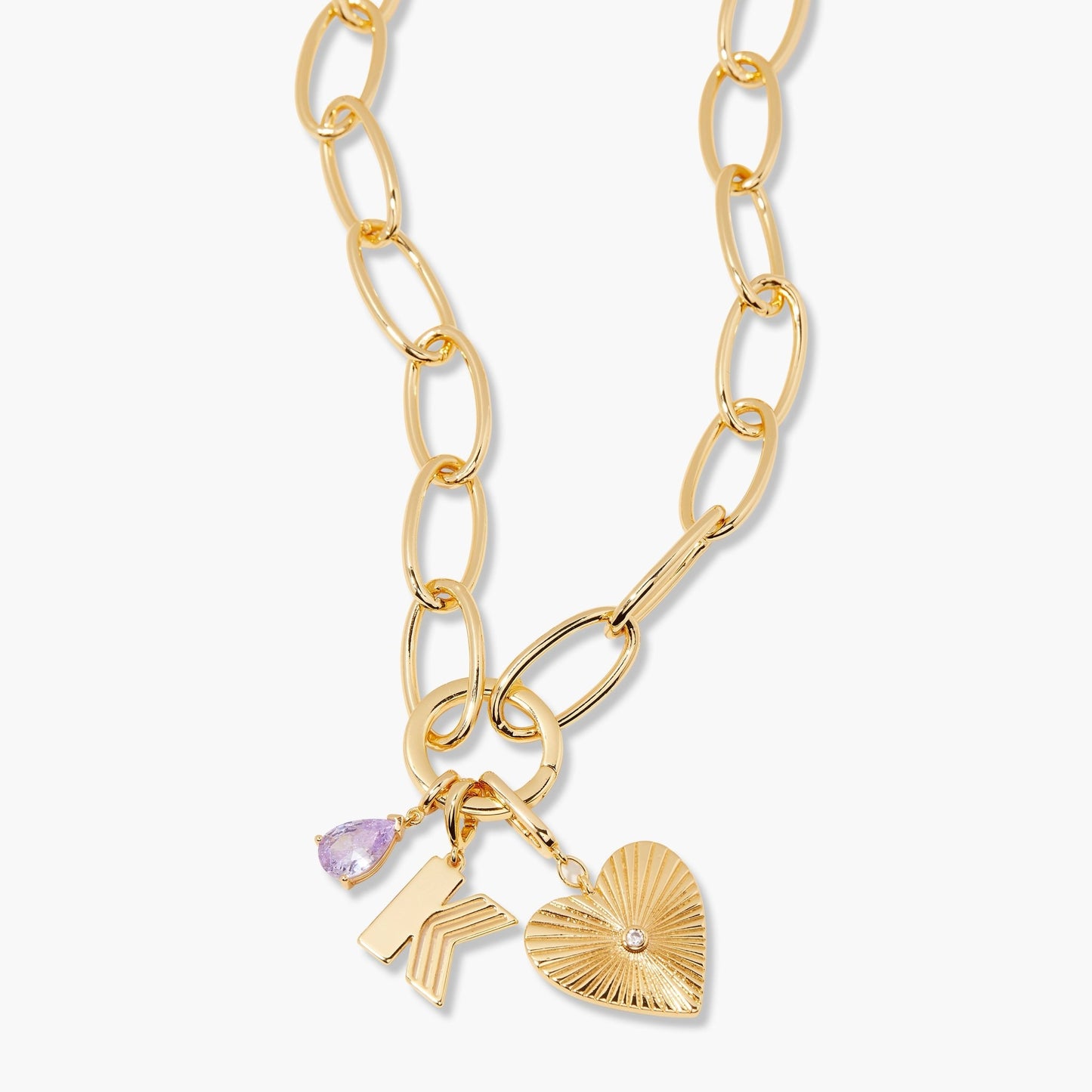 Cami Birthstone Initial Heart Charm Necklace - Lotus Diamond