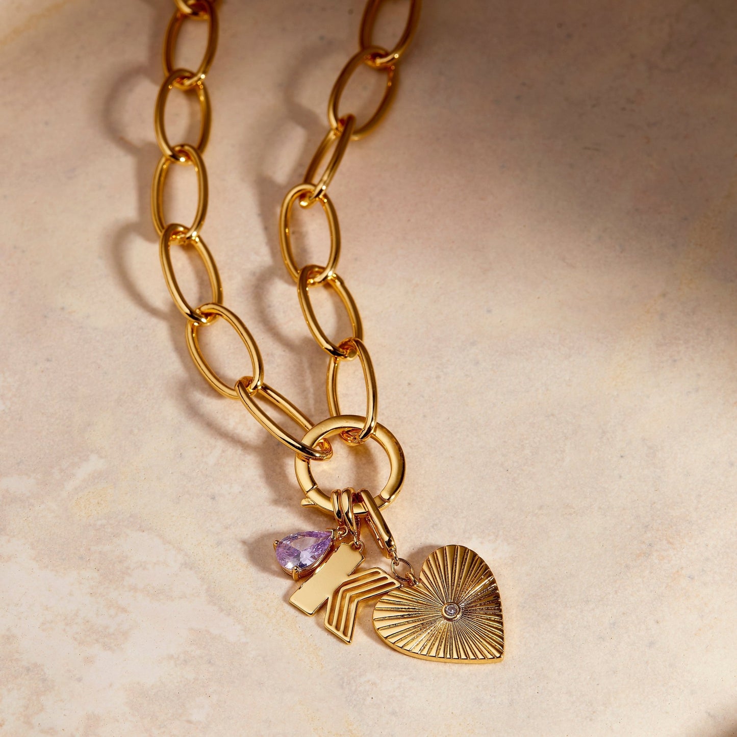 Cami Birthstone Initial Heart Charm Necklace - Lotus Diamond