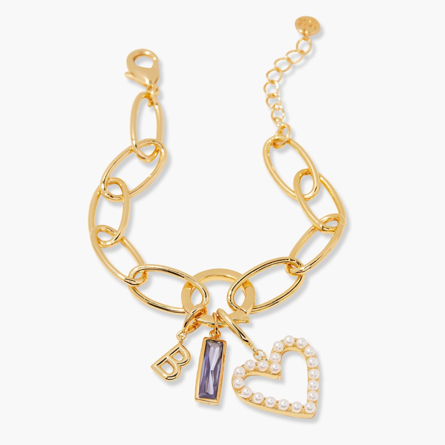 Cami Birthstone Initial Pearl Heart Charm Bracelet - Lotus Diamond