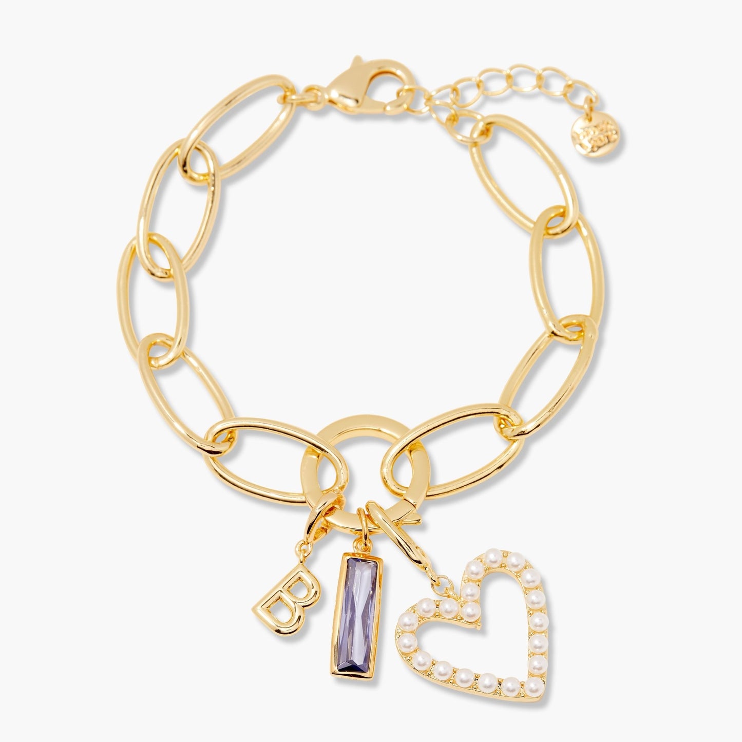 Cami Birthstone Initial Pearl Heart Charm Bracelet - Lotus Diamond