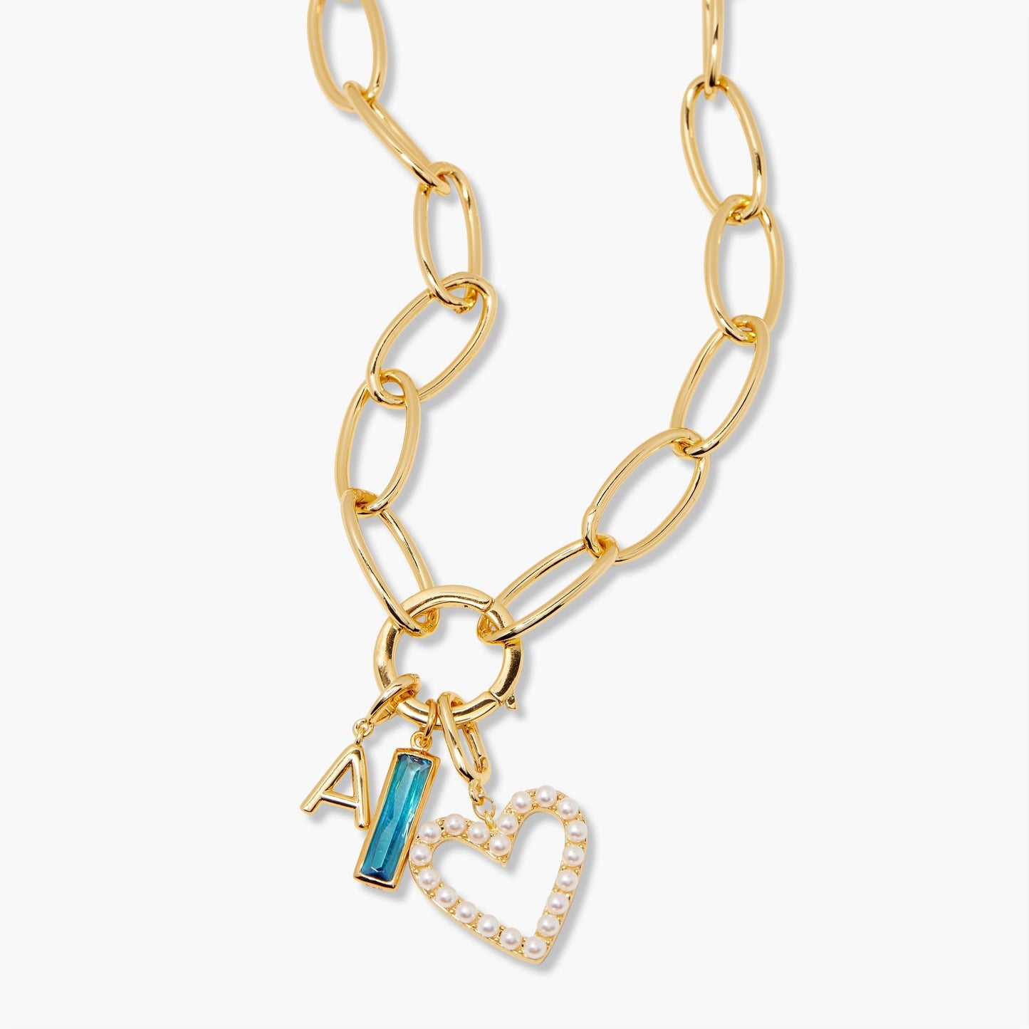 Cami Birthstone Initial Pearl Heart Charm Necklace - Lotus Diamond