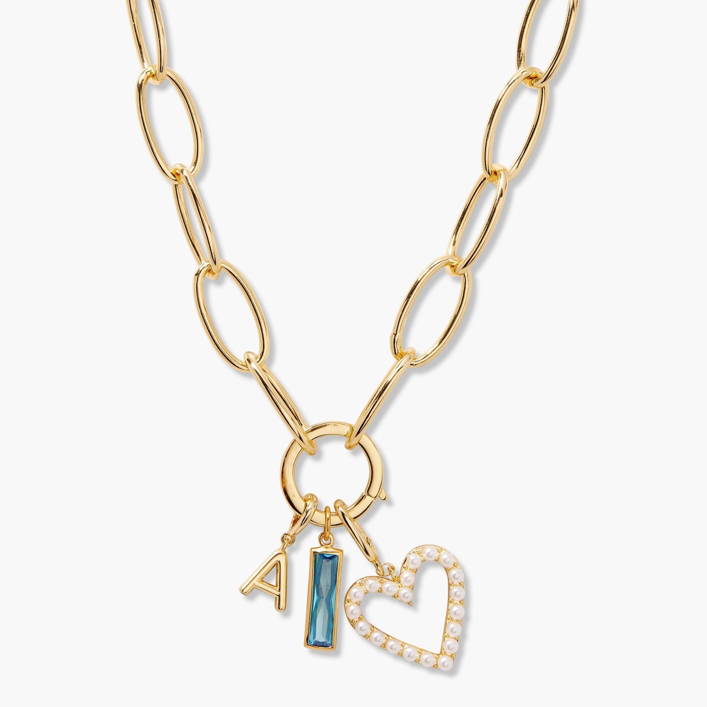 Cami Birthstone Initial Pearl Heart Charm Necklace - Lotus Diamond