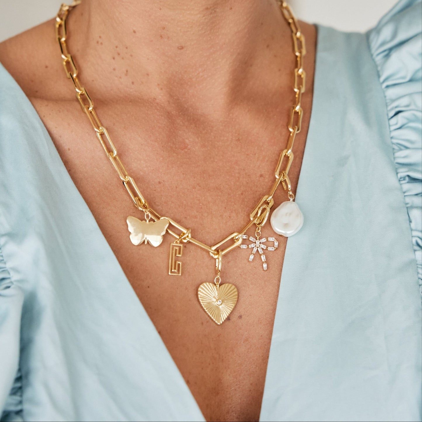 Cami Initial Charm Necklace - Lotus Diamond