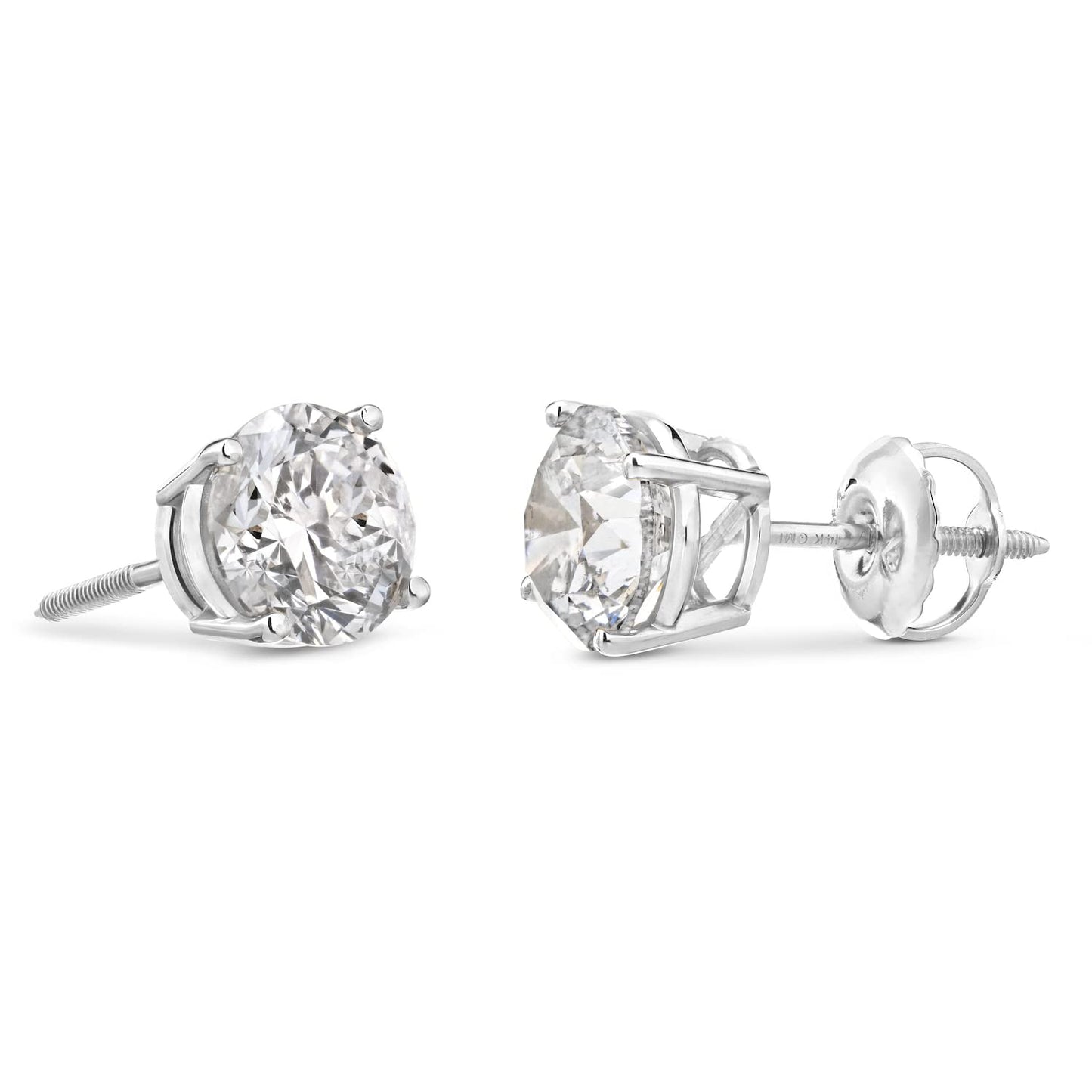 CERTIFIED 1 to 6 Carat LAB GROWN Solitaire Diamond Stud Earrings Round Cut 4 Prong Screw Back (D-F-G Color, VS1-VS2 Eye Clean Clarity) - Lotus Diamond