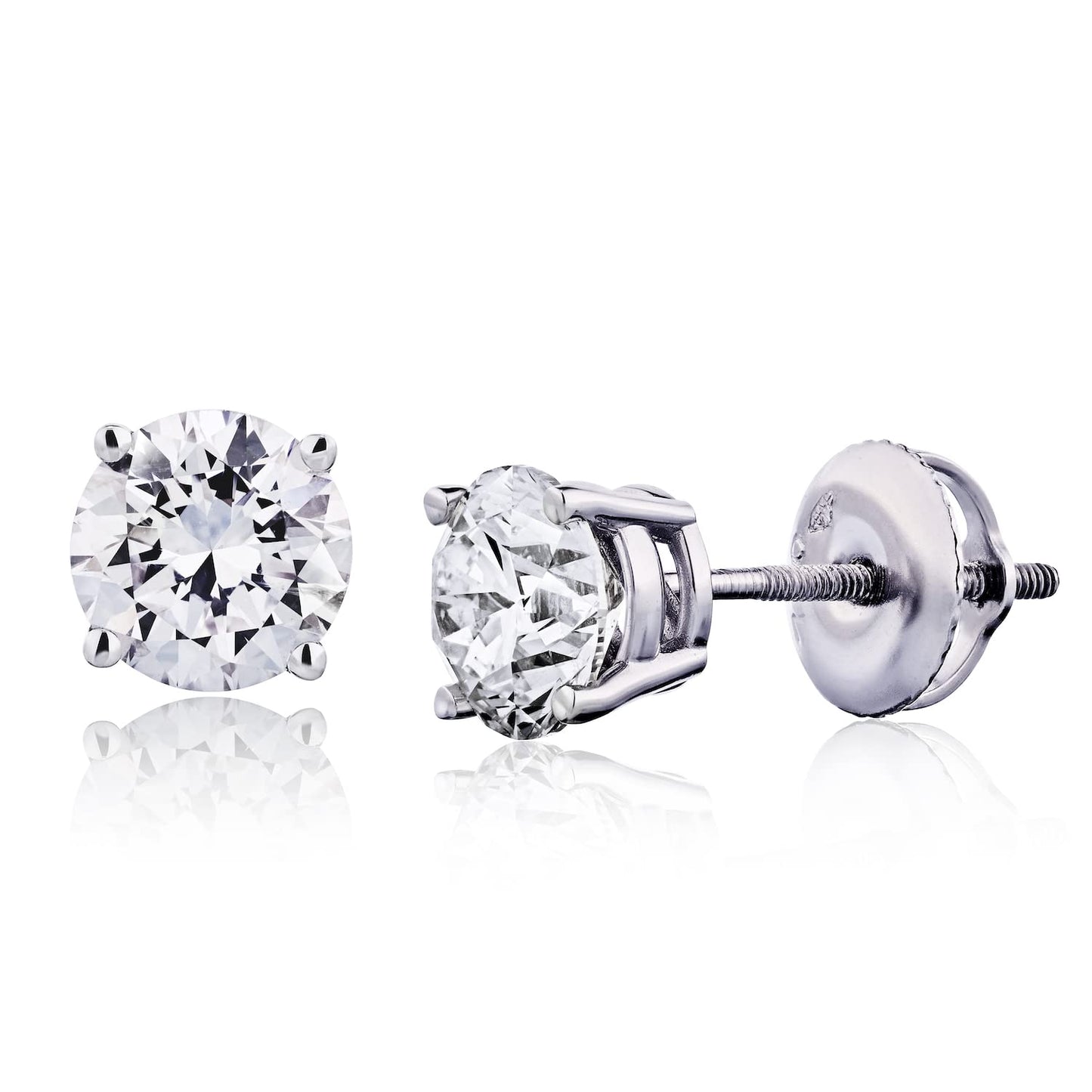 CERTIFIED 1 to 6 Carat LAB GROWN Solitaire Diamond Stud Earrings Round Cut 4 Prong Screw Back (D - F - G Color, VS1 - VS2 Eye Clean Clarity) - Lotus Diamond