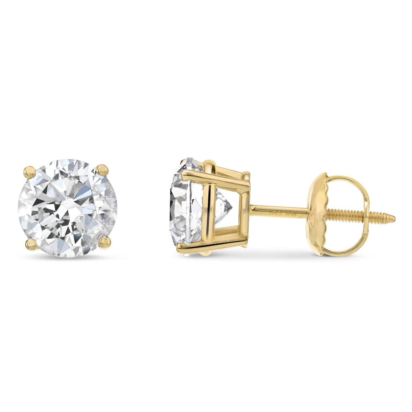 CERTIFIED 1 to 6 Carat LAB GROWN Solitaire Diamond Stud Earrings Round Cut 4 Prong Screw Back (D - F - G Color, VS1 - VS2 Eye Clean Clarity) - Lotus Diamond