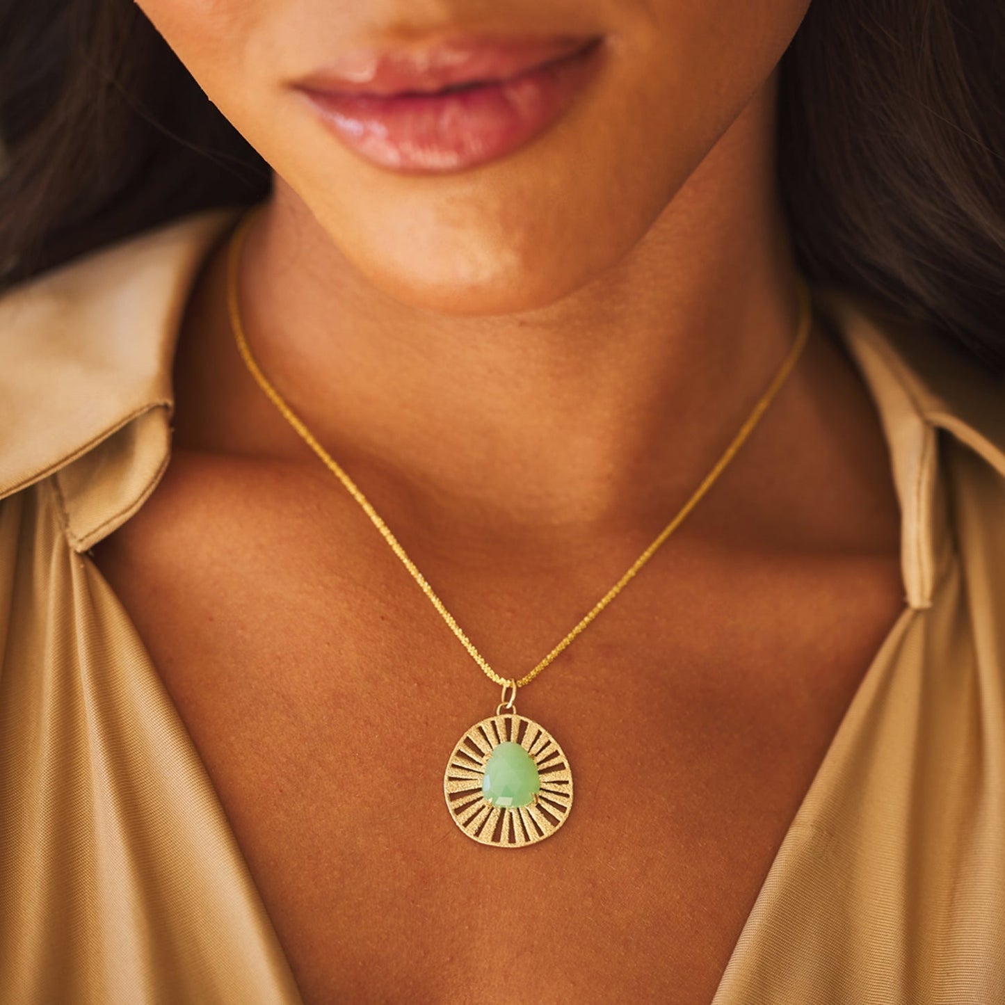 Chrysoprase Medallion Charm - Lotus Diamond