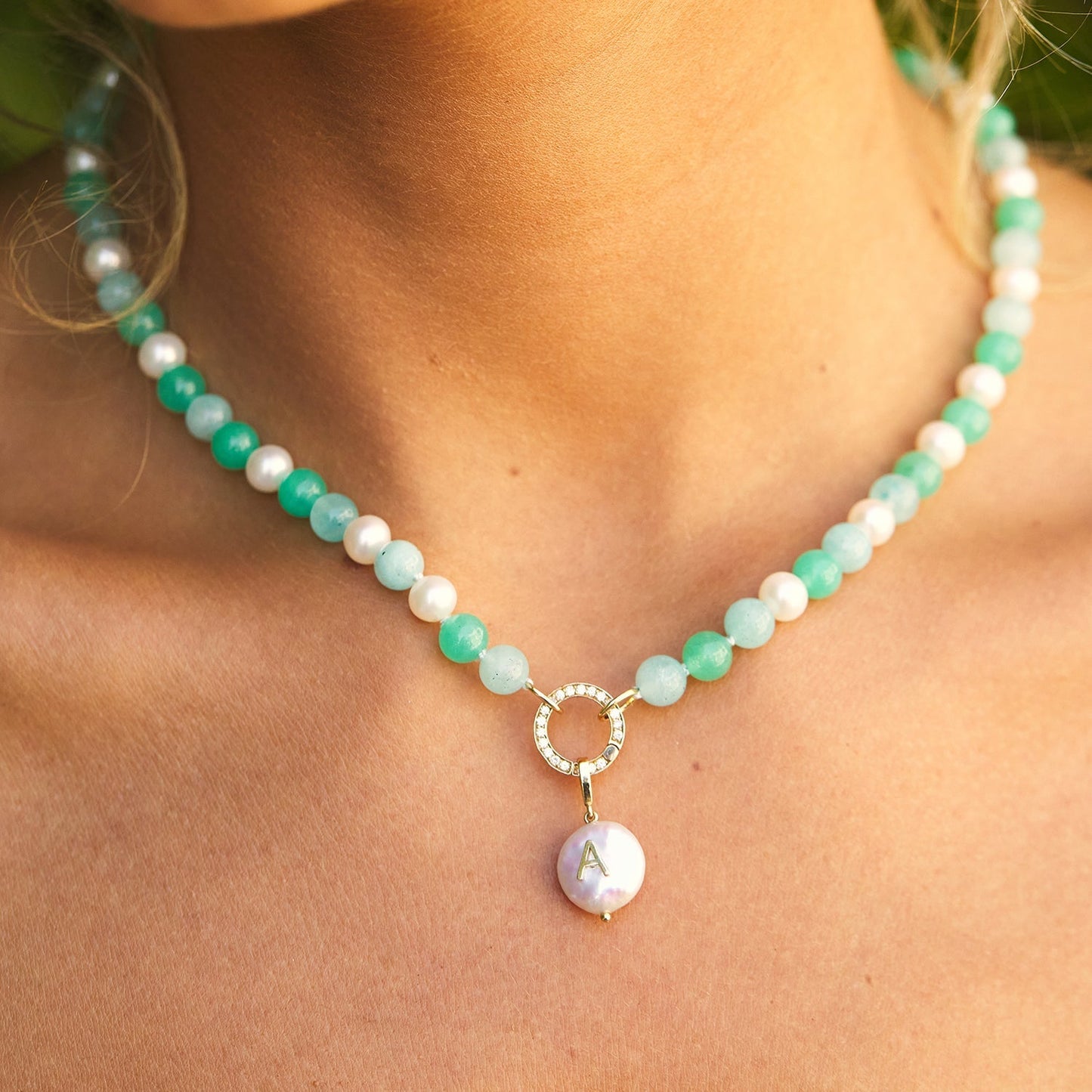 Coin Pearl Initial Charm - Lotus Diamond