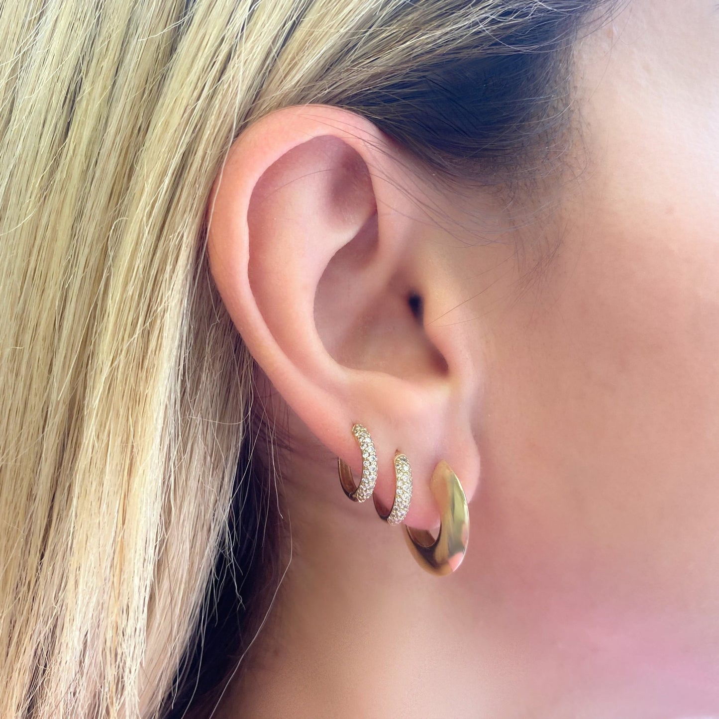 Crescent Dome Hoop Earrings - Lotus Diamond