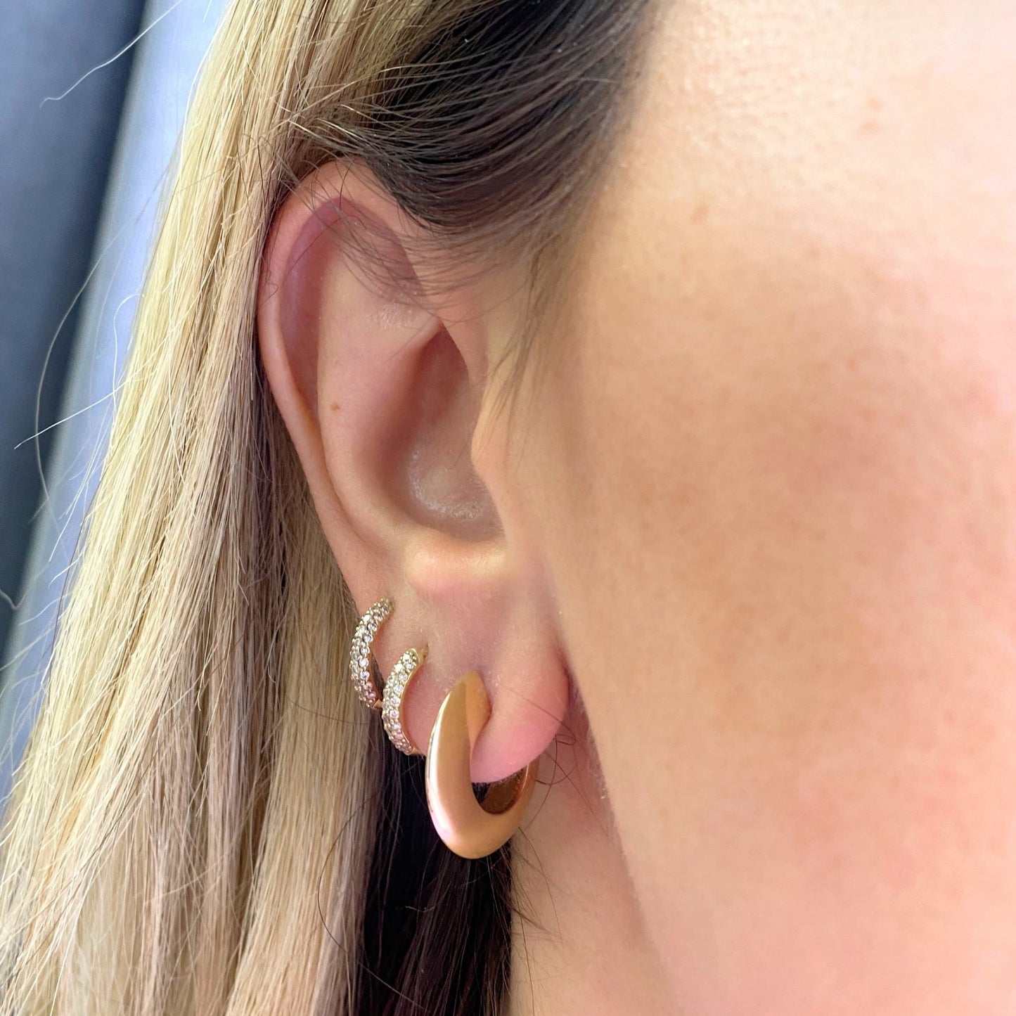 Crescent Dome Hoop Earrings - Lotus Diamond