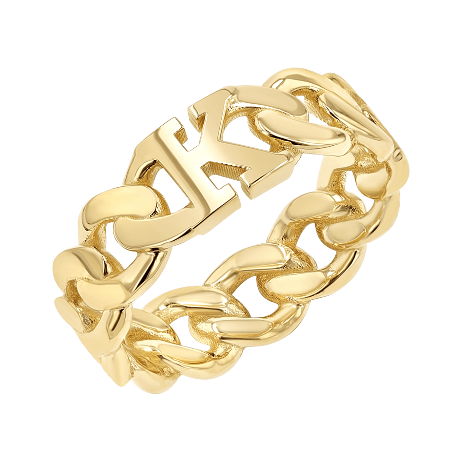 Cuban Link Custom Initial Ring - Lotus Diamond