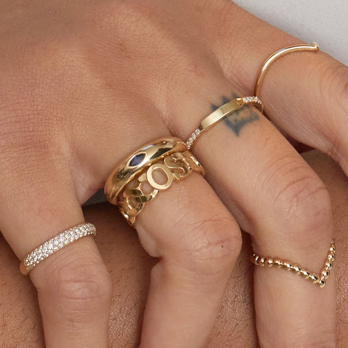 Cuban Link Custom Initial Ring - Lotus Diamond