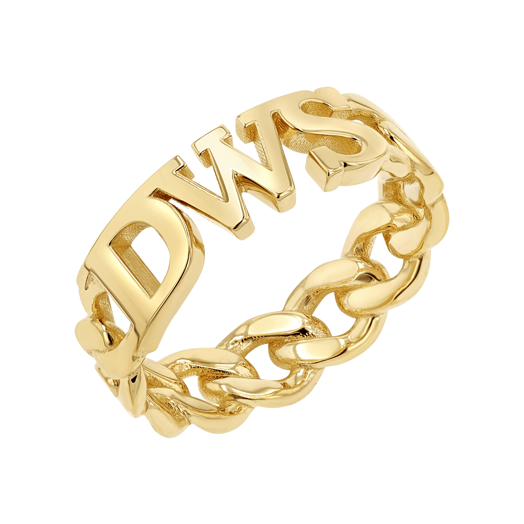 Cuban Link Custom Initial Ring - Lotus Diamond