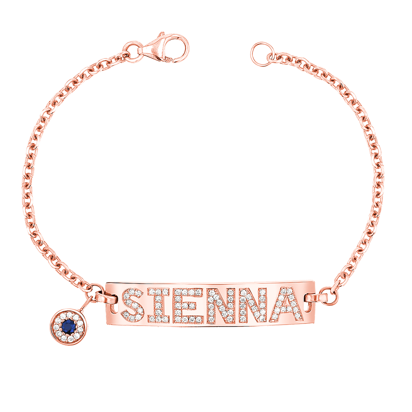 Custom Diamond Bar Bracelet With Evil Eye - Lotus Diamond