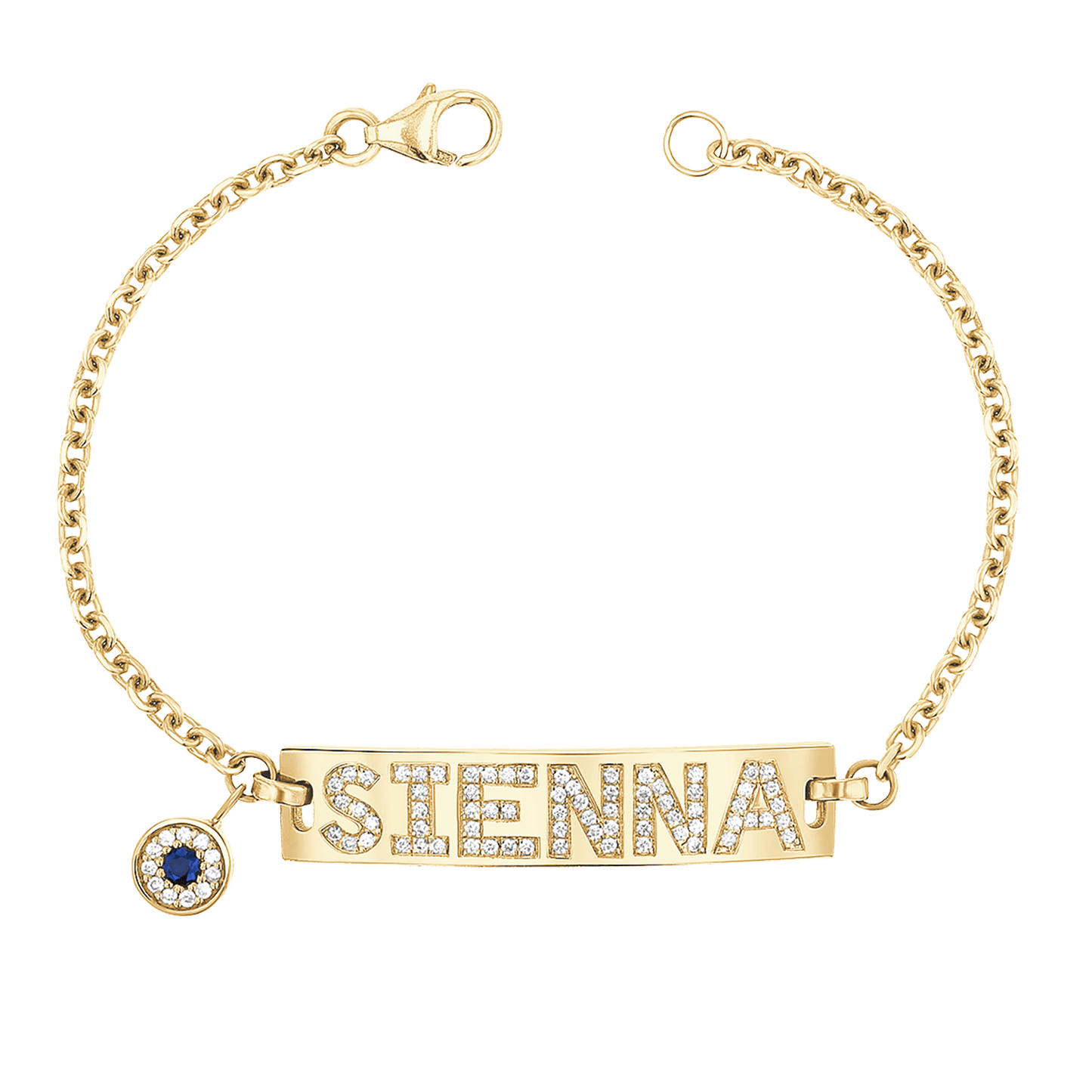 Custom Diamond Bar Bracelet With Evil Eye - Lotus Diamond