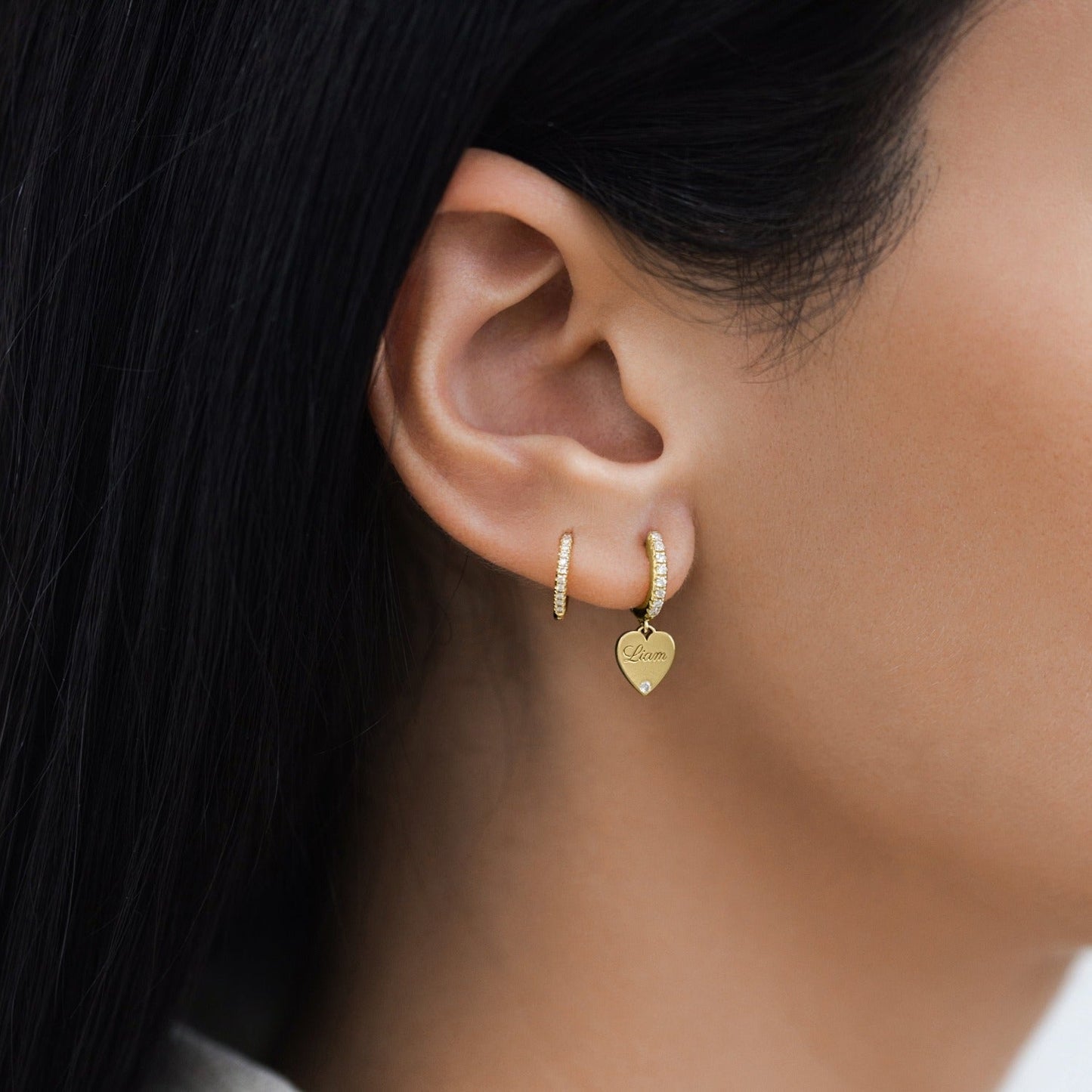 Custom Diamond Heart Huggie Earrings - Lotus Diamond