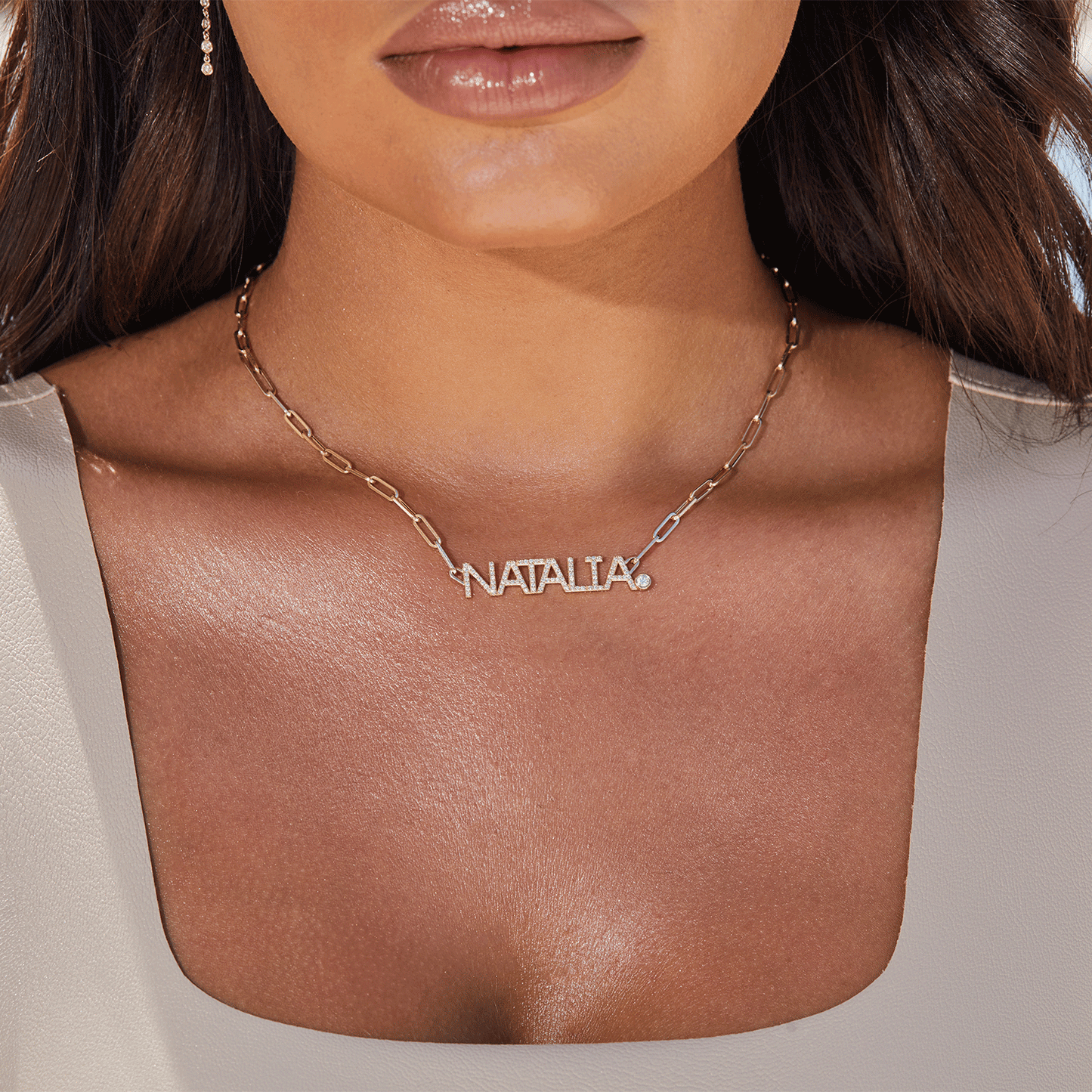 Custom Paper Clip Diamond Name Necklace - Lotus Diamond