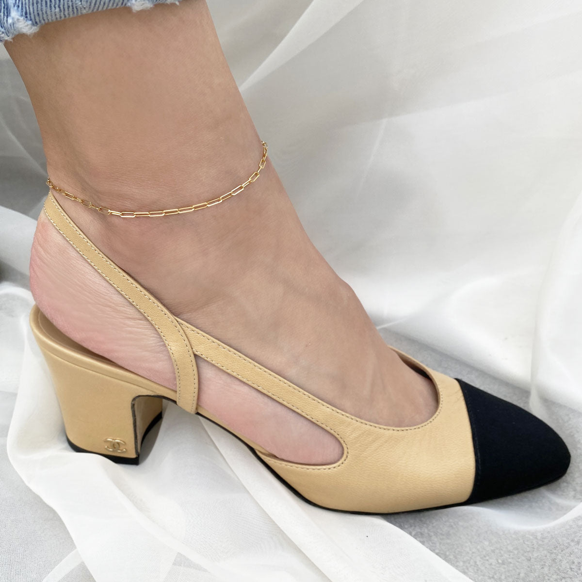 Dainty Paper Clip Anklet - Lotus Diamond