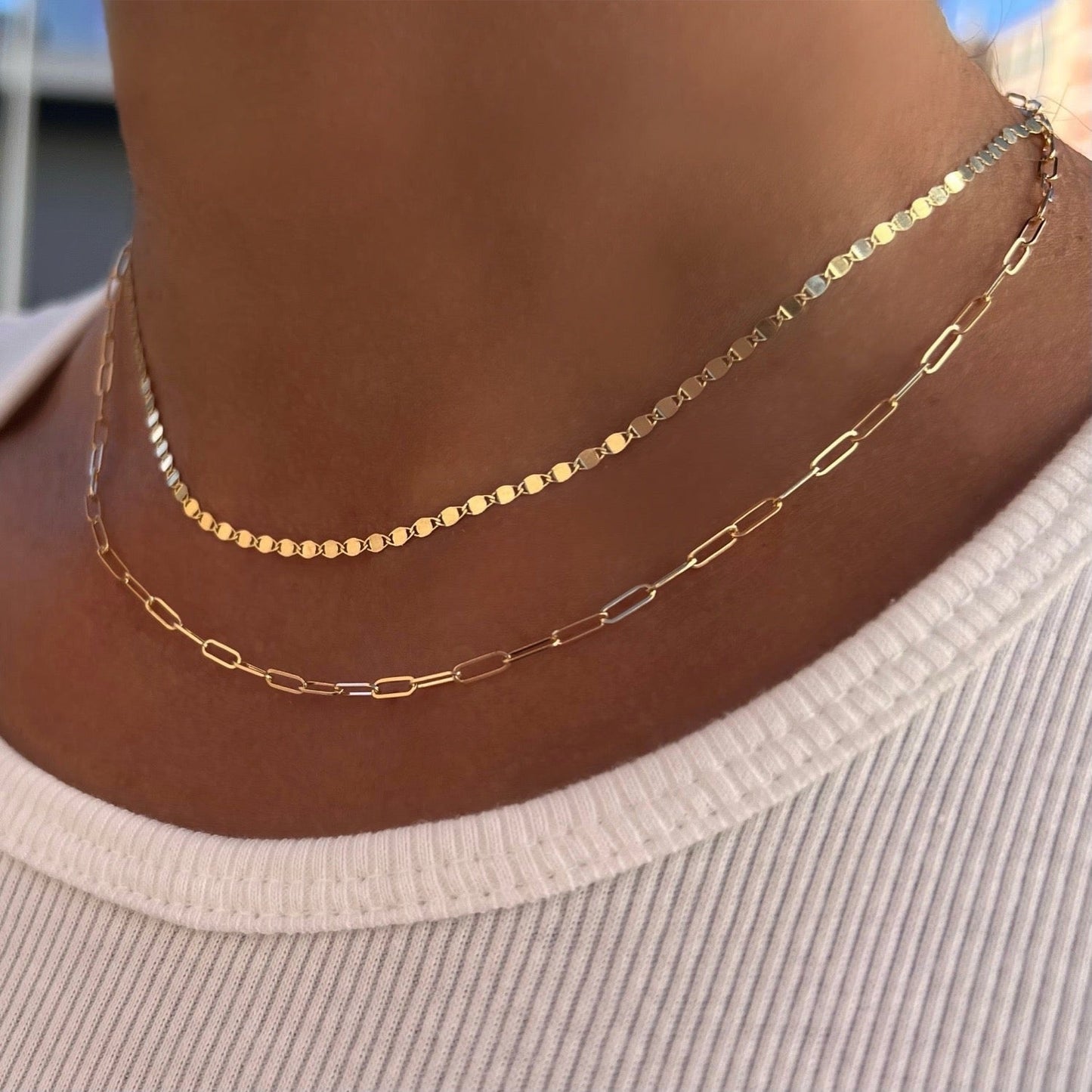 Dainty Paper Clip Chain Necklace - Lotus Diamond