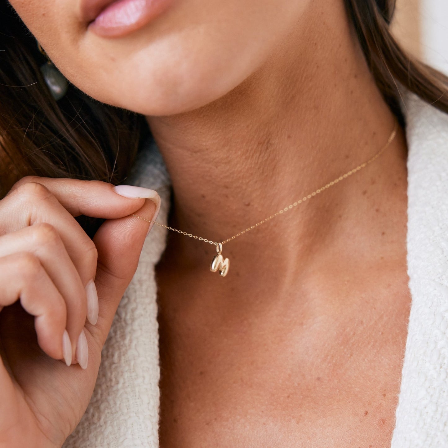 Darby 14K Gold Bubble Initial Pendant - Lotus Diamond