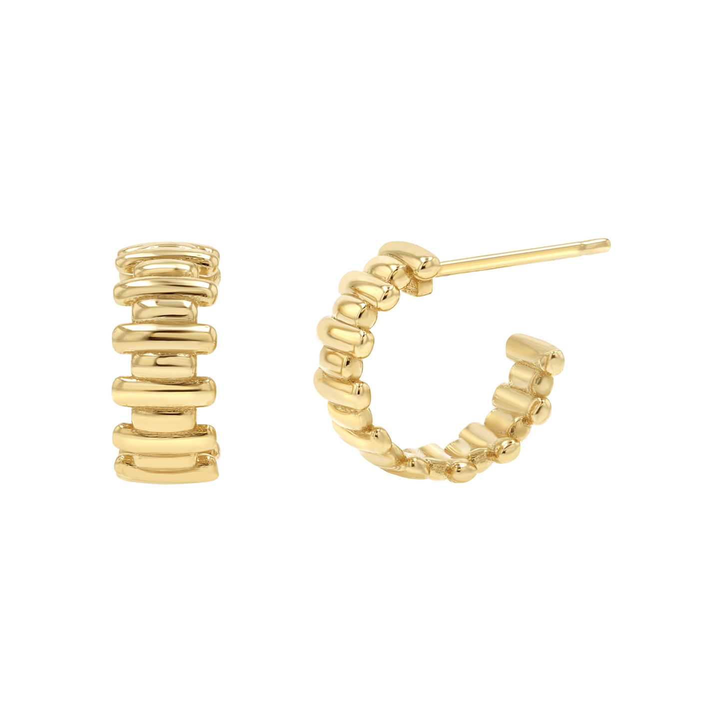 Deco Bar Huggie Hoops - Lotus Diamond
