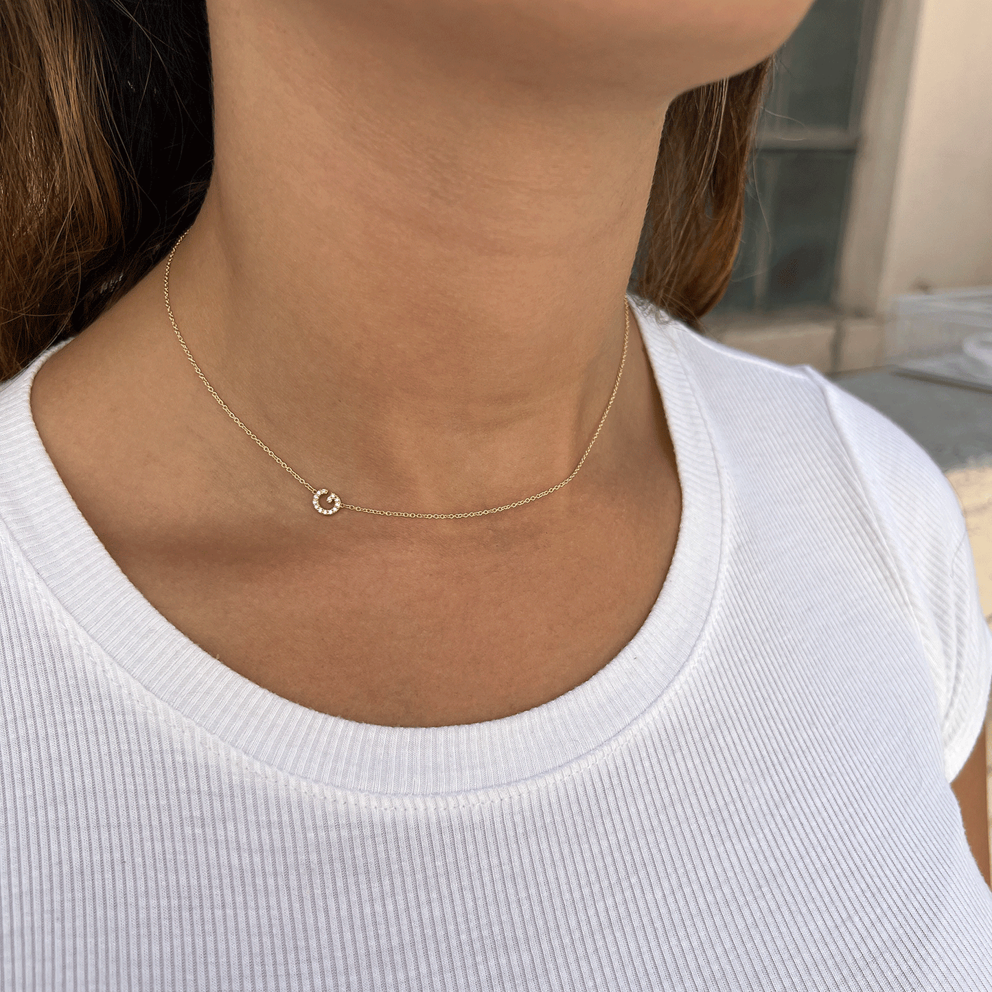Diamond Asymmetrical Initial Necklace - Lotus Diamond