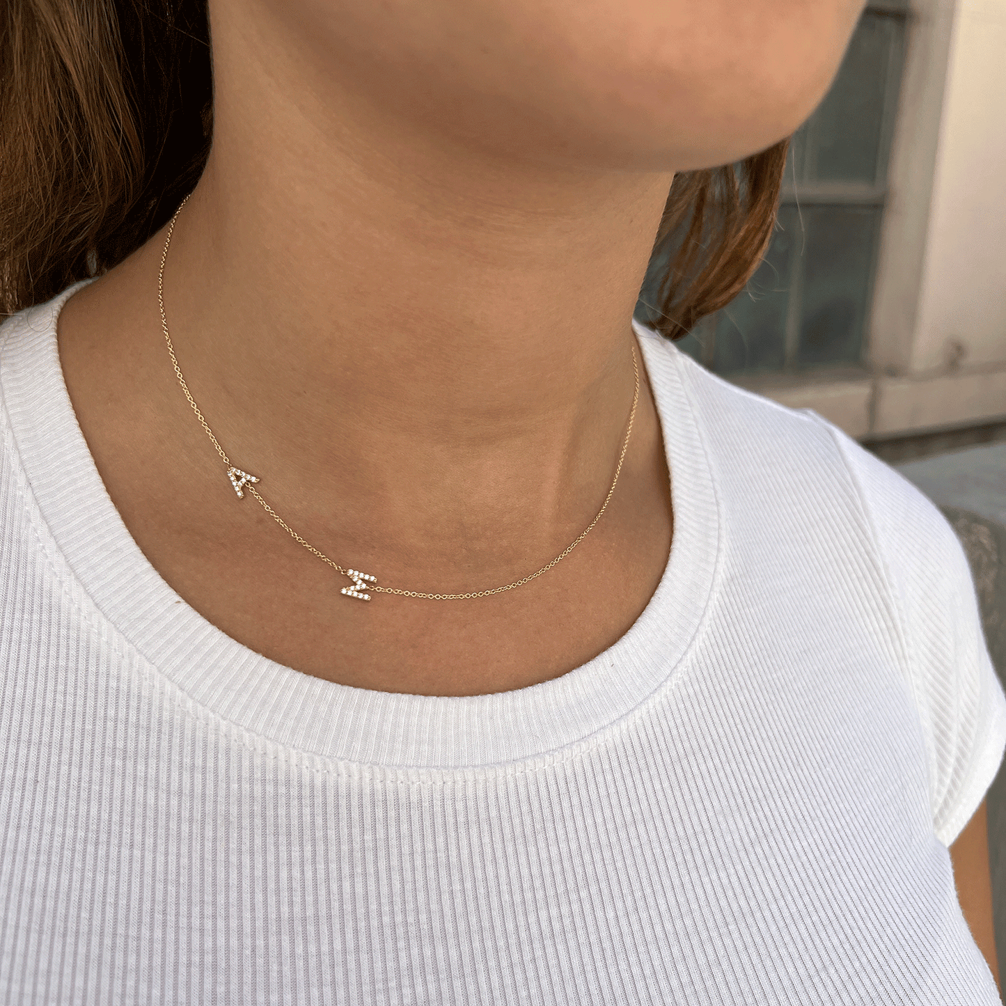 Diamond Asymmetrical Multi Initial Necklace - Lotus Diamond