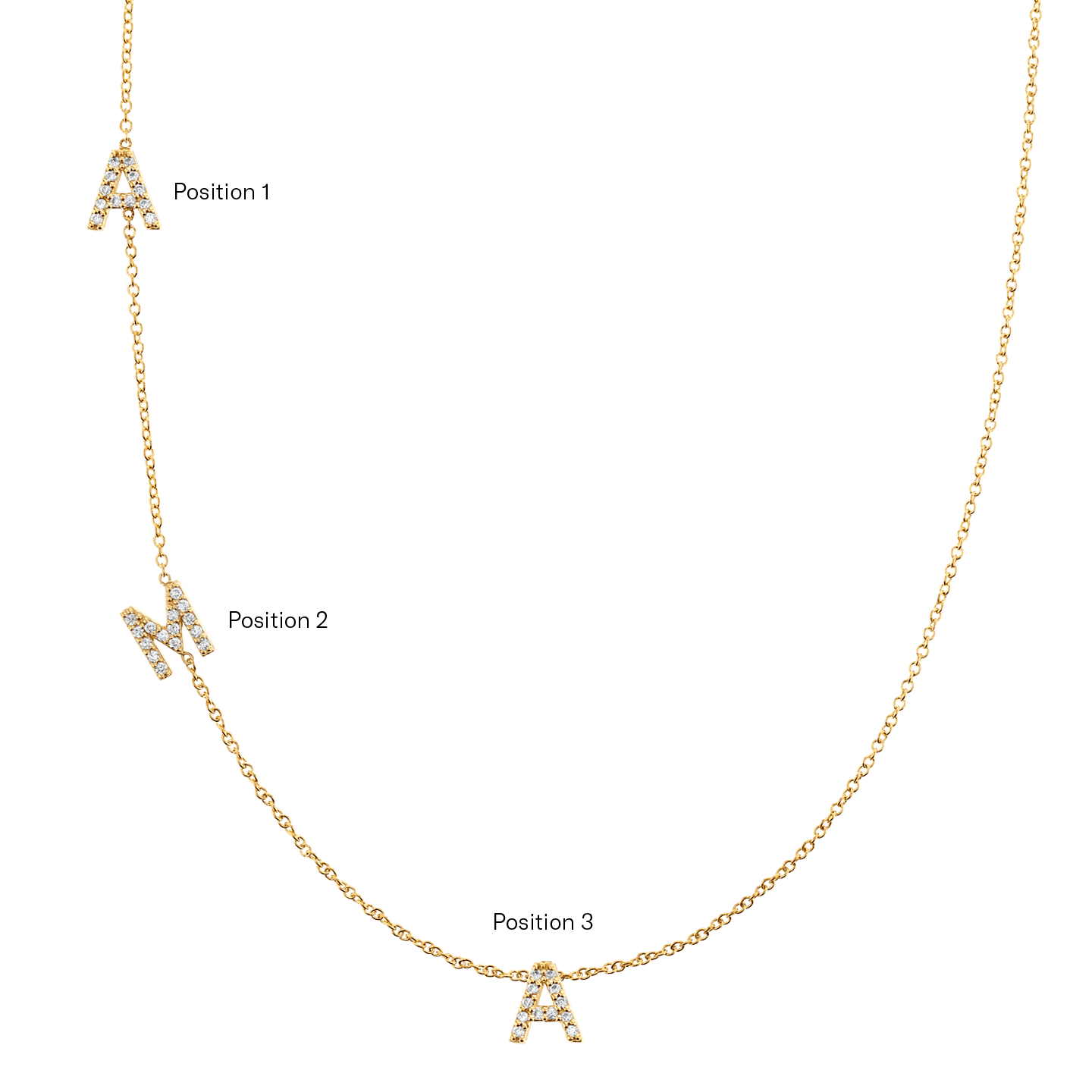 Diamond Asymmetrical Multi Initial Necklace - Lotus Diamond