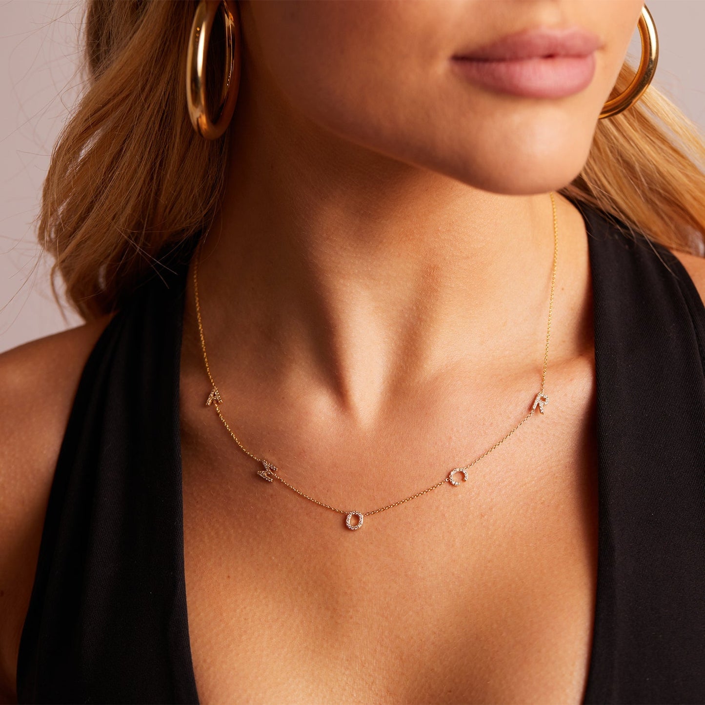 Diamond Asymmetrical Multi Initial Necklace - Lotus Diamond