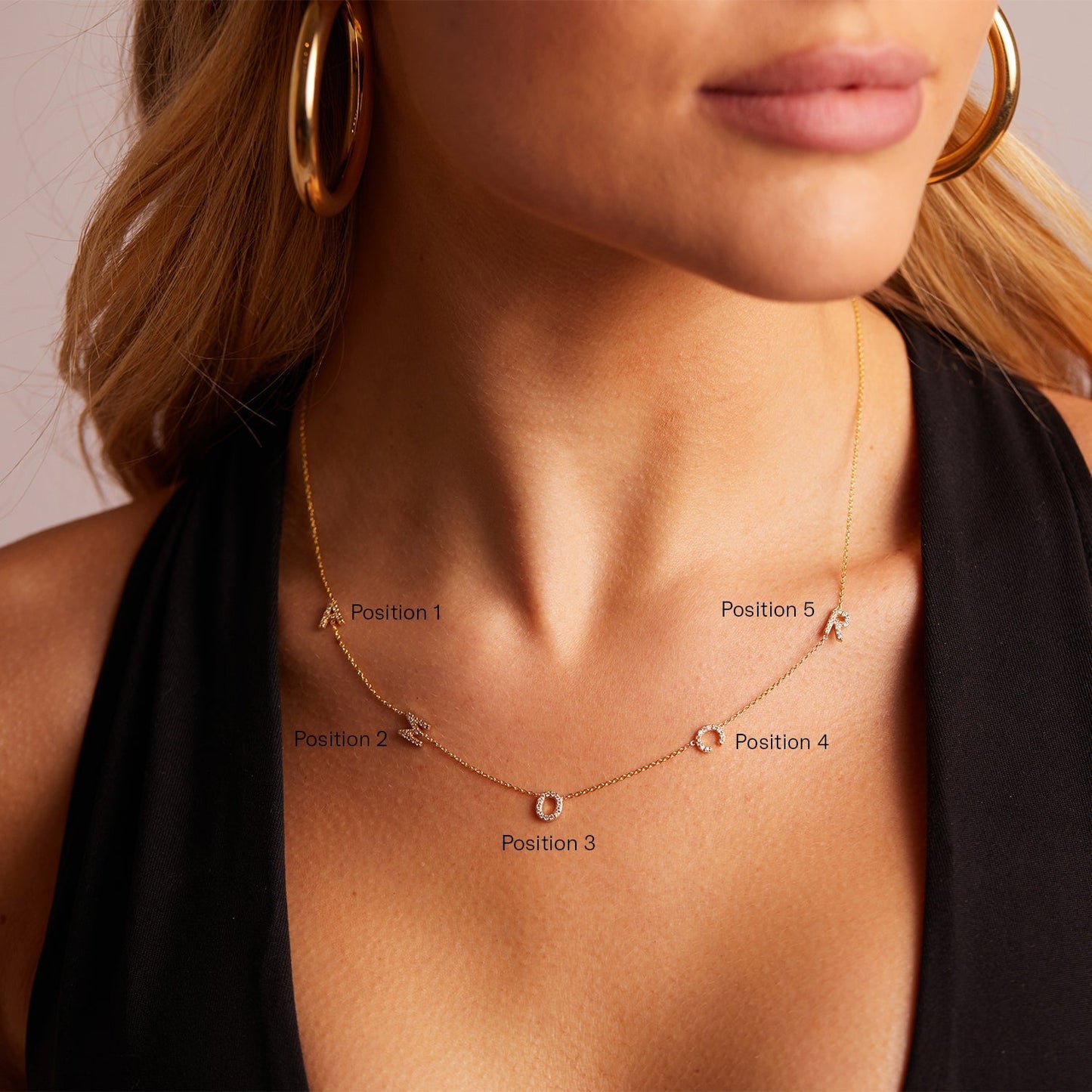 Diamond Asymmetrical Multi Initial Necklace - Lotus Diamond