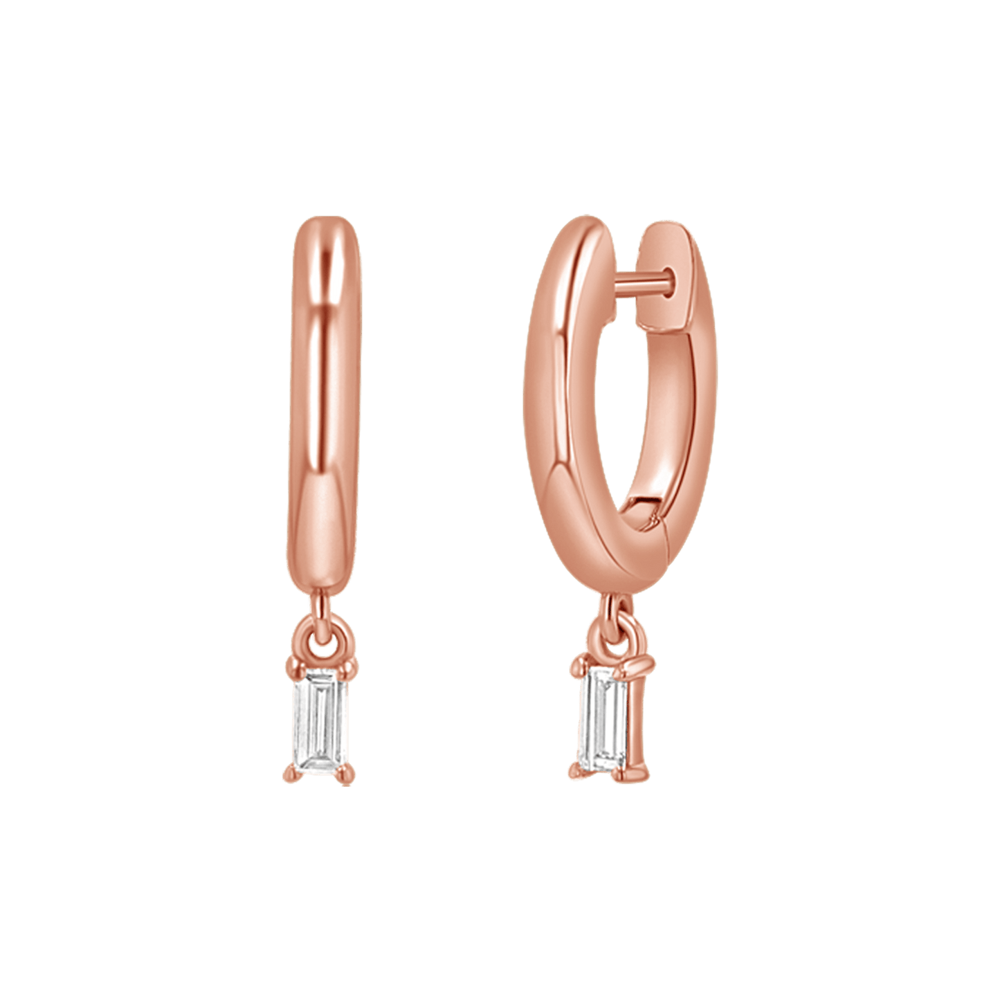 Diamond Baguette Charm Drop Huggies - Lotus Diamond