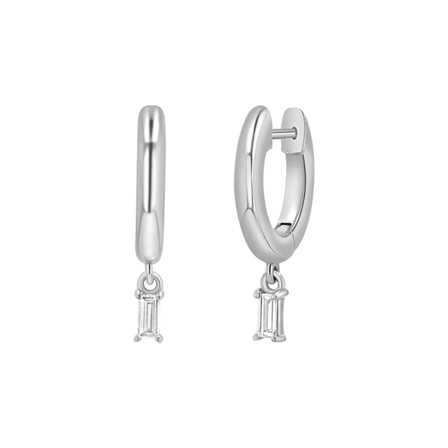 Diamond Baguette Charm Drop Huggies - Lotus Diamond