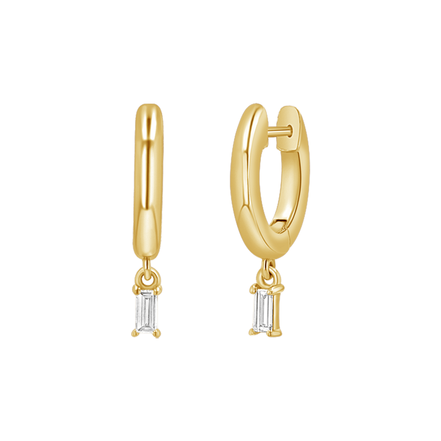 Diamond Baguette Charm Drop Huggies - Lotus Diamond
