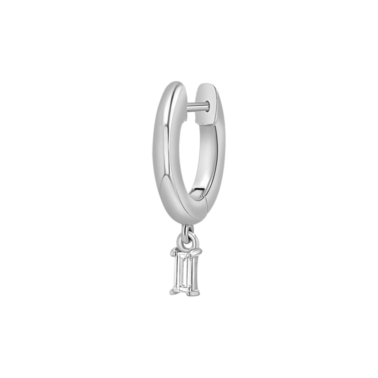 Diamond Baguette Charm Drop Huggies - Lotus Diamond