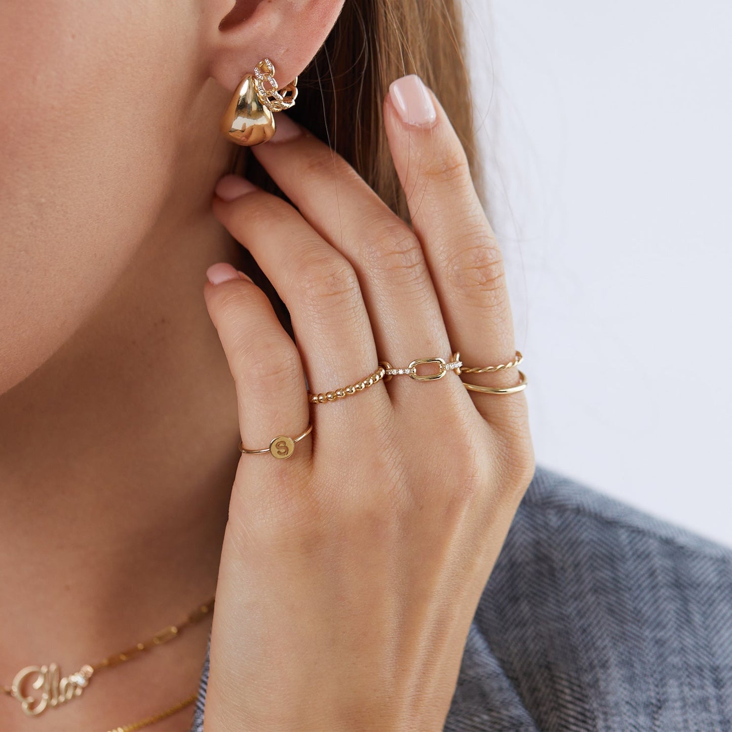 Diamond Bar Paper Clip Link Ring - Lotus Diamond