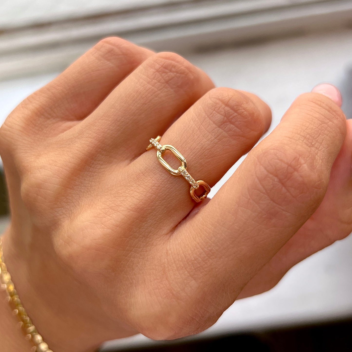 Diamond Bar Paper Clip Link Ring - Lotus Diamond